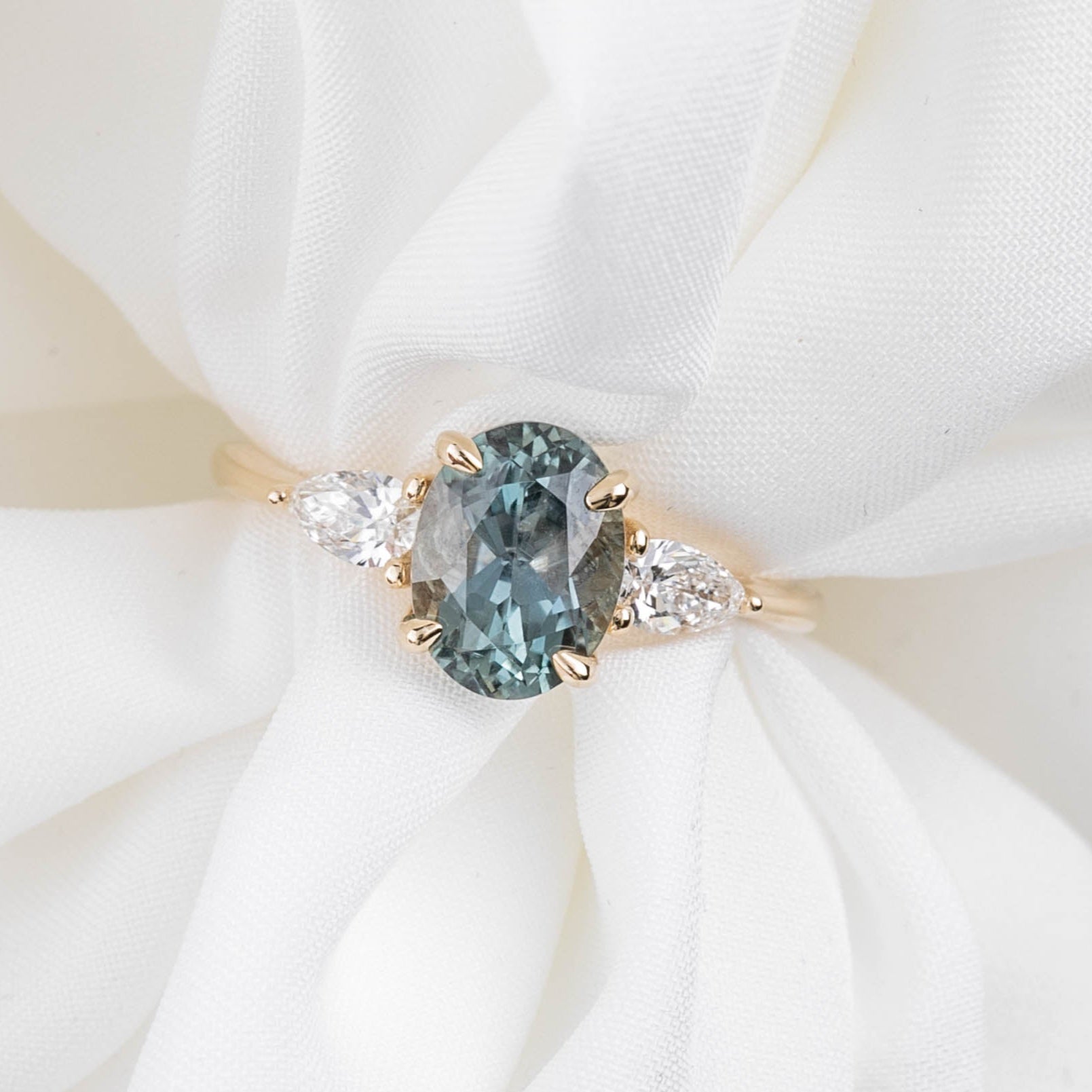 Olivia Grand Ring, Light Blue Green Montana Sapphire