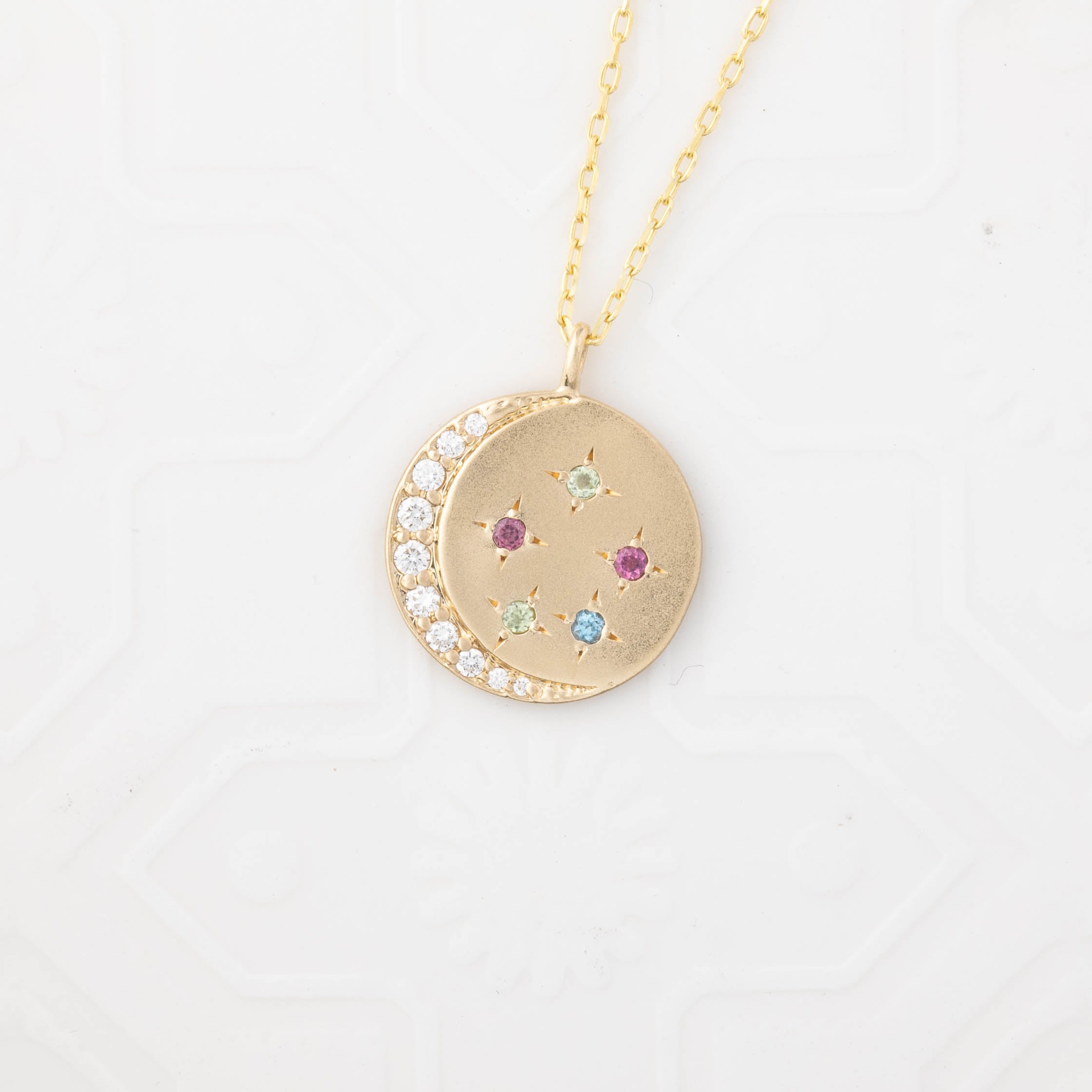 Crescent Birthstone Necklace (Charm Option)