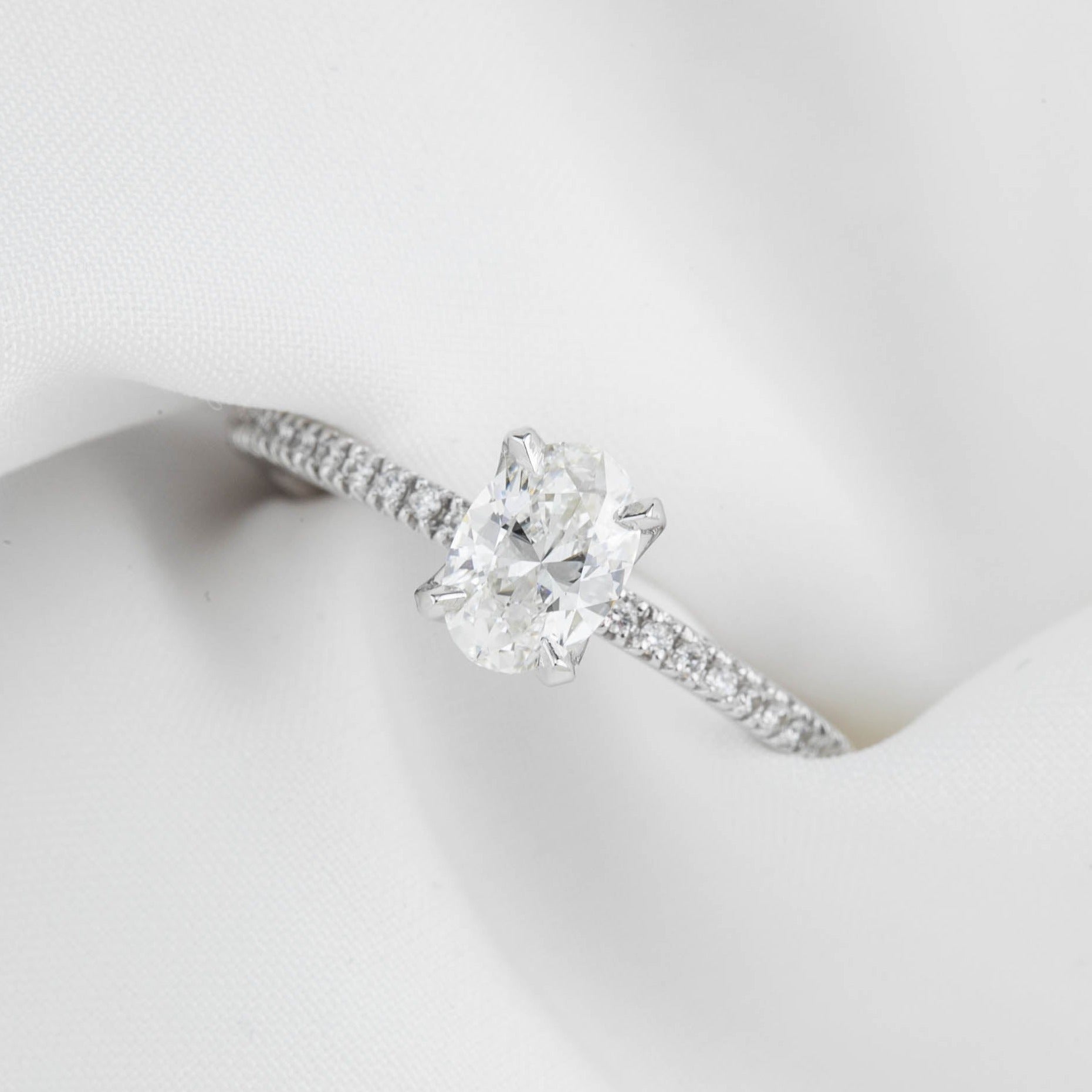 Maria Ring, GIA certified 0.70ct Oval Brilliant Cut Diamond, 14k White Gold (One of a kind)