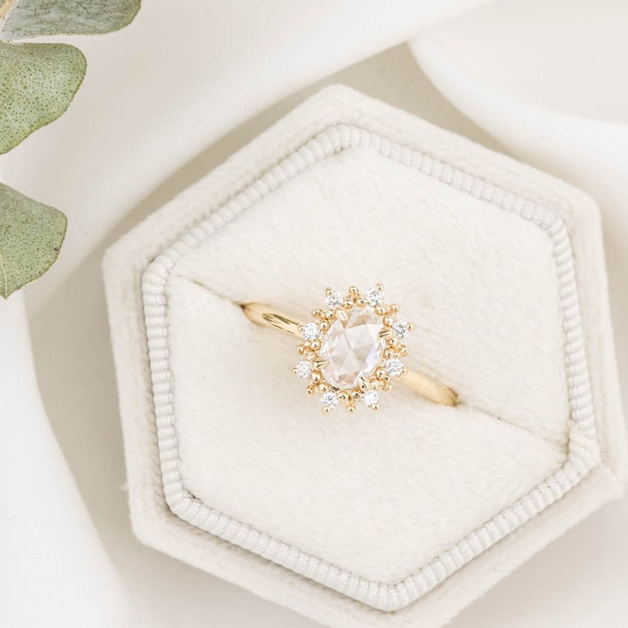 Victoria Ring, 0.49ct Oval Rose Cut Diamond, 14K Yellow Gold (One of a kind)