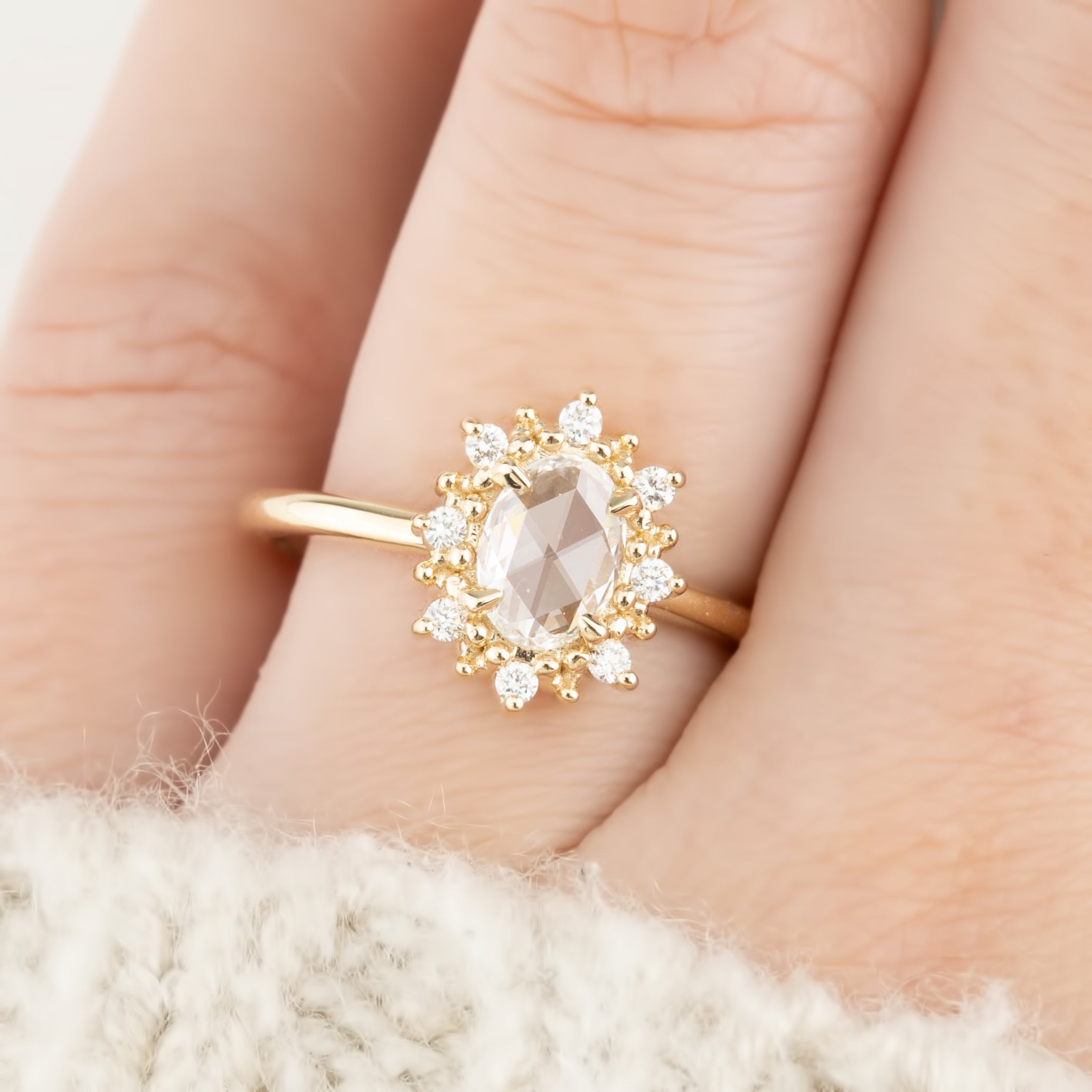 Victoria Ring, 0.49ct Oval Rose Cut Diamond, 14K Yellow Gold (One of a kind)