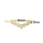 Gold Dahlia Curved Ring with natural white diamonds, 8mm width, 2.5mm dip, ethically sourced materials