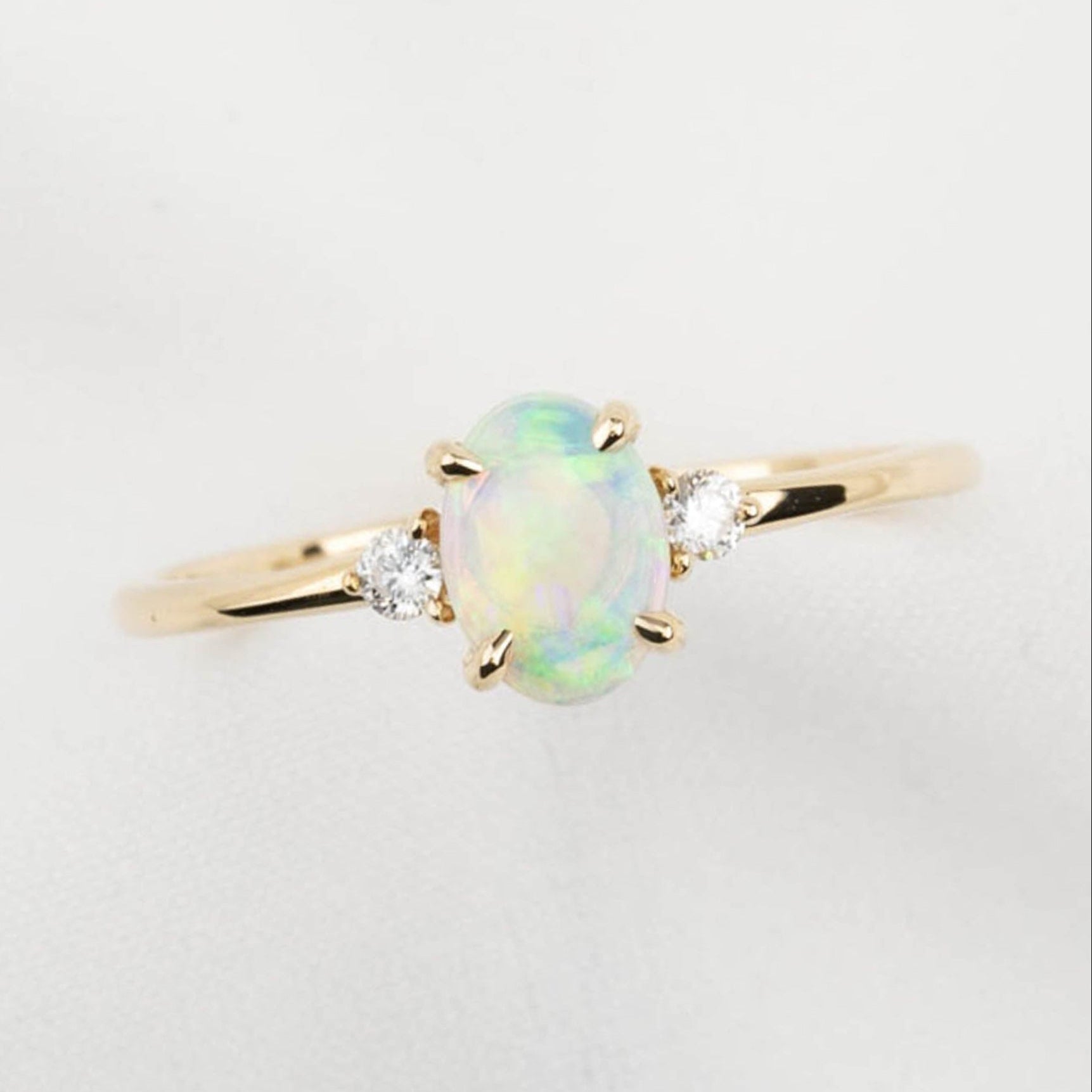 Emilie Ring 0.30ct Rainbow Opal, 14K Yellow Gold (One of a kind)