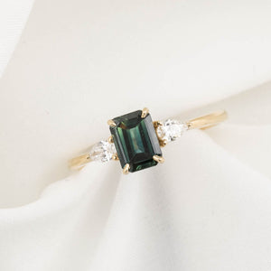 Jane Ring, 0.80ct Blue Green Teal Blue Madagascar Sapphire