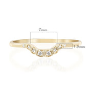 Ethically sourced solid gold curved ring with natural white diamonds, 7mm wide and 1.5mm deep U-shaped band.
