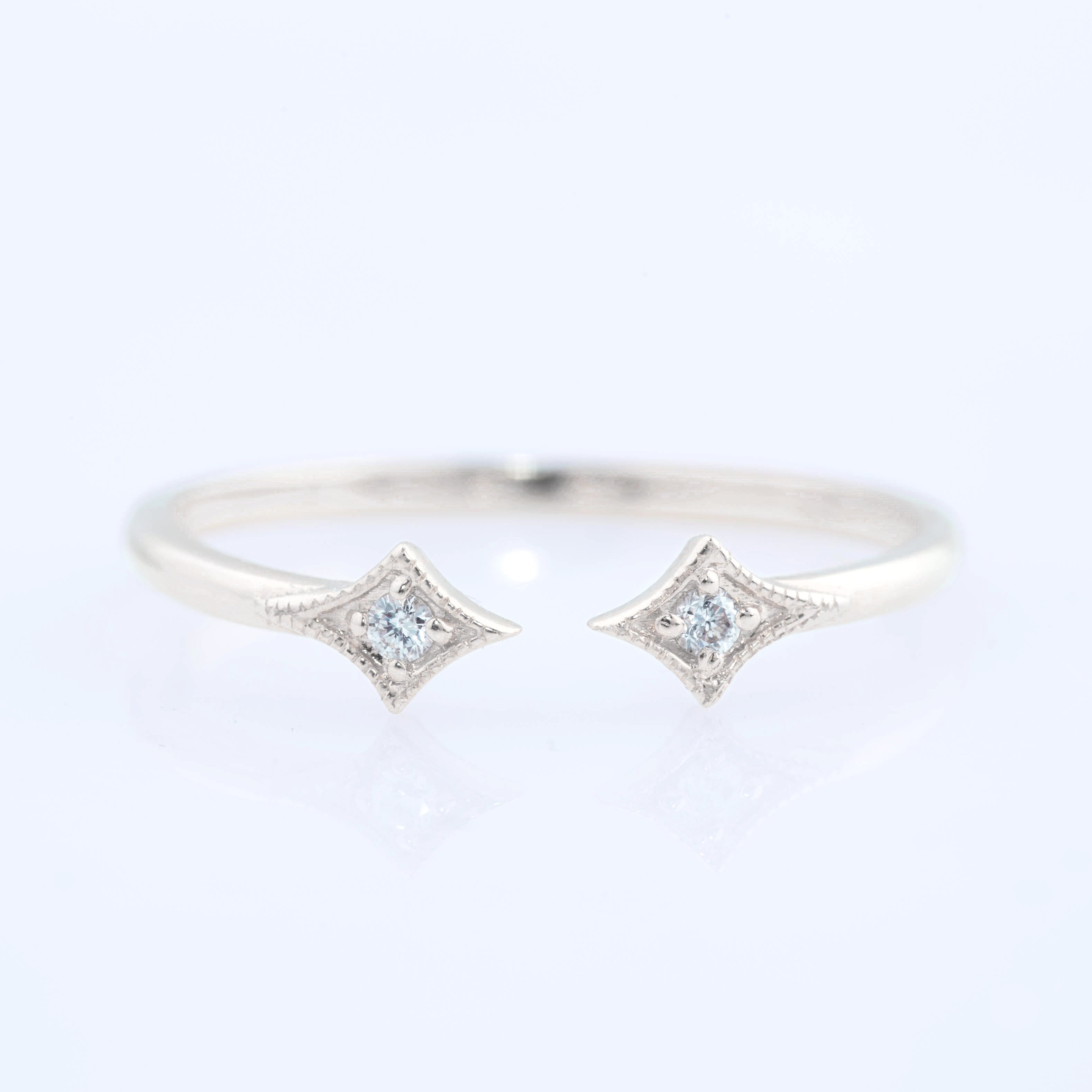 Double Star Diamond Open Ring with natural white diamonds set in ethically sourced solid gold band.
