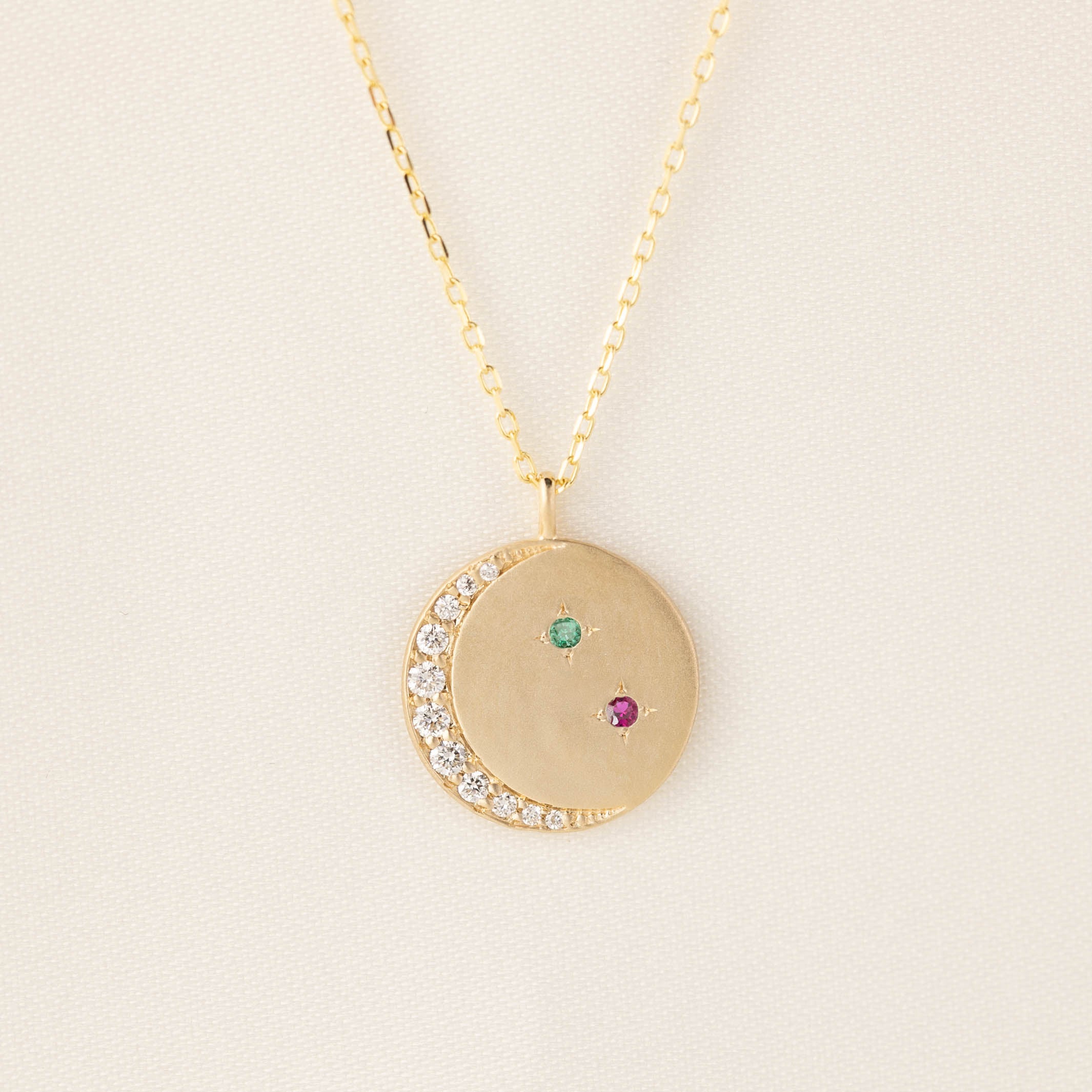 Crescent Birthstone Necklace (Charm Option)
