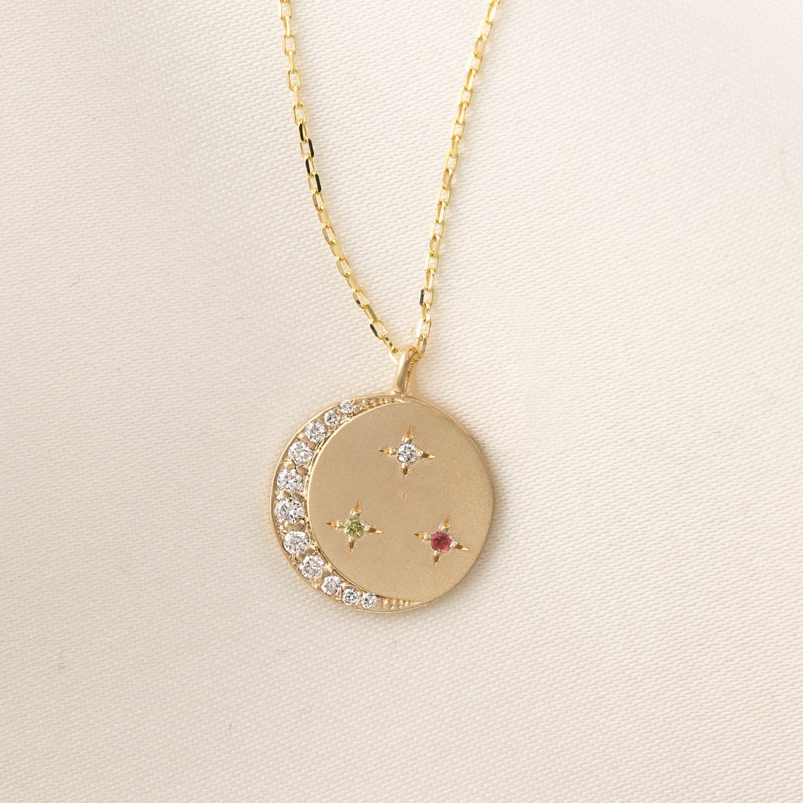 Crescent Birthstone Necklace (Charm Option)