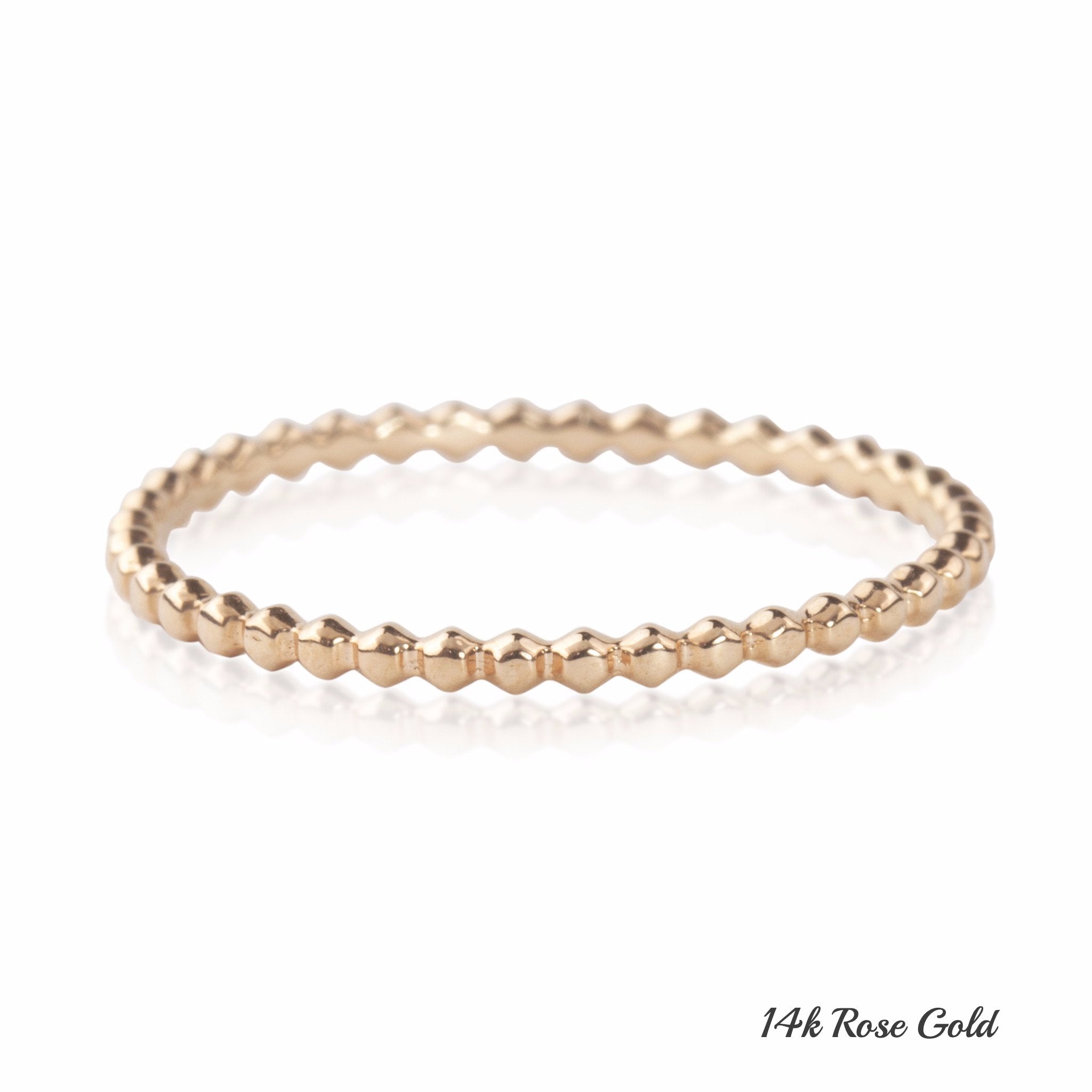 14k rose gold bead eternity ring with 1.5mm band, solid gold, full eternity style, ethically sourced, non-resizable design
