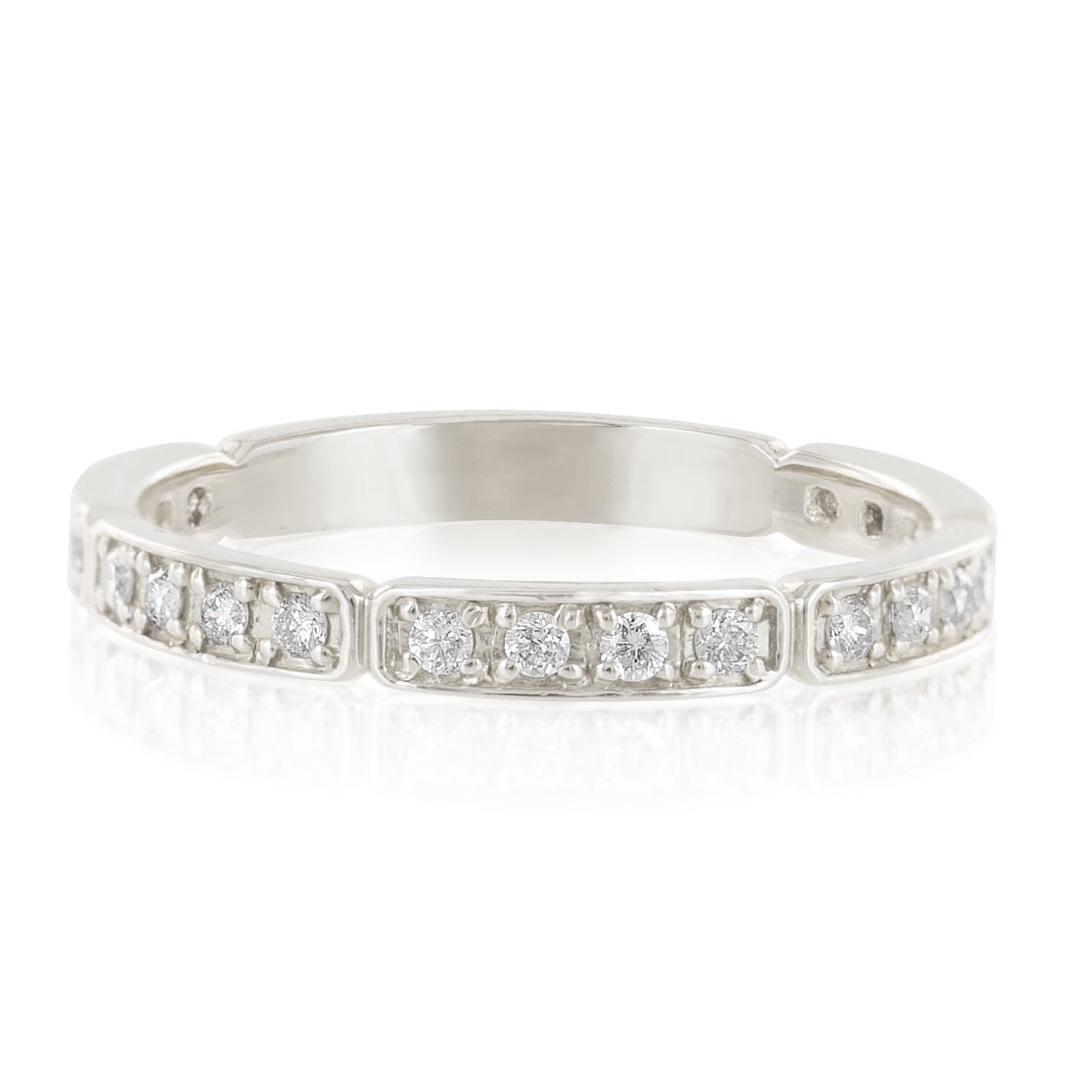 Art deco-inspired Eva half-eternity ring in solid gold with 0.20ctw G color SI diamonds, closely handset for sparkle.
