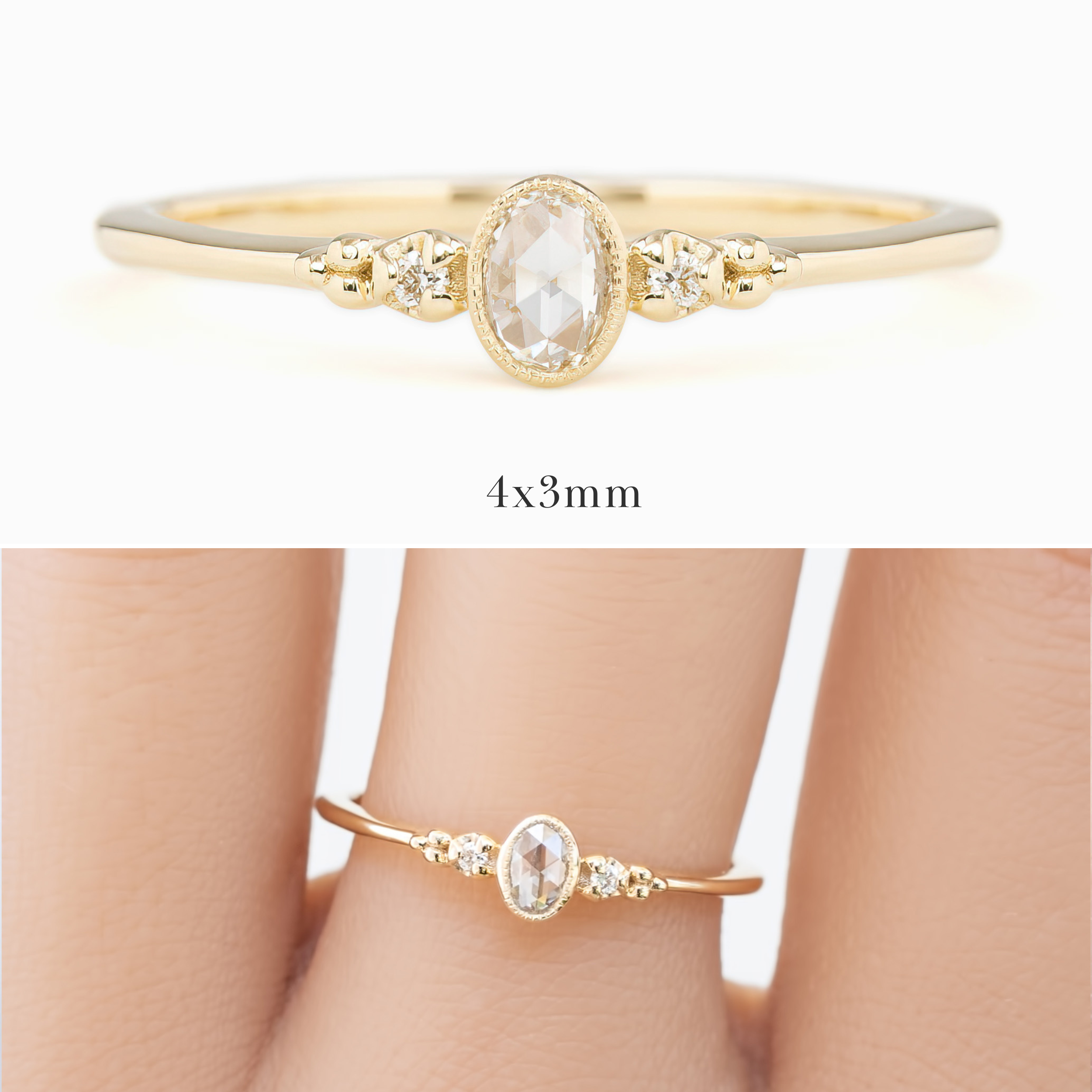 Estel Bezel Ring, Oval Rose Cut Diamond