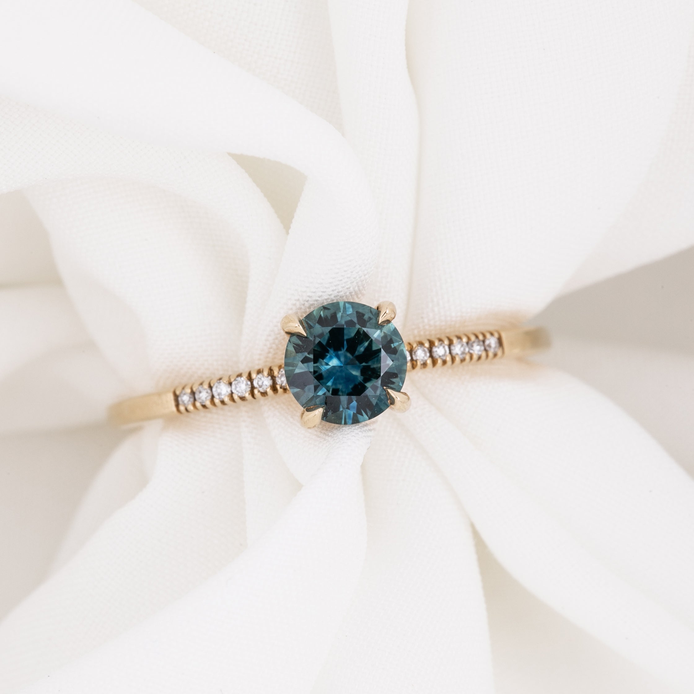 Audrey Ring, 0.75ct Teal Blue Montana Sapphire