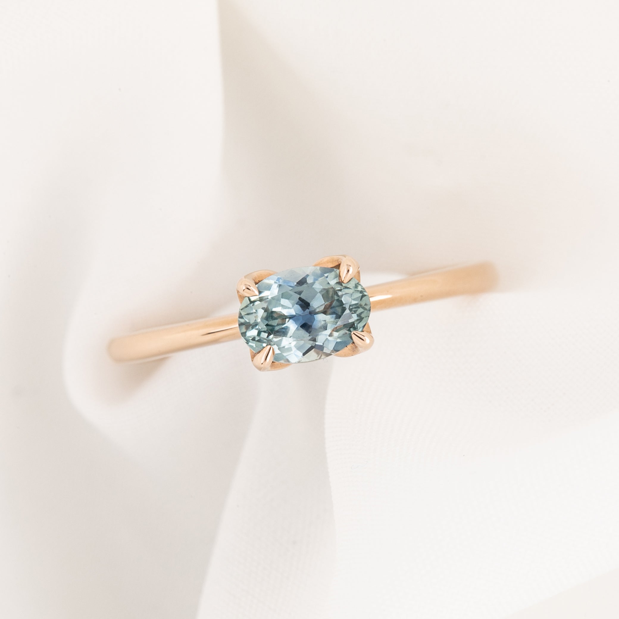 Sara Ring 0.86ct Light Blue East West Montana Sapphire, 14k Rose Gold (One of a kind)