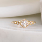 Stella Hexagon Ring, 0.48ct Round Rose Cut Diamond, 14k Yellow Gold (One of a kind)