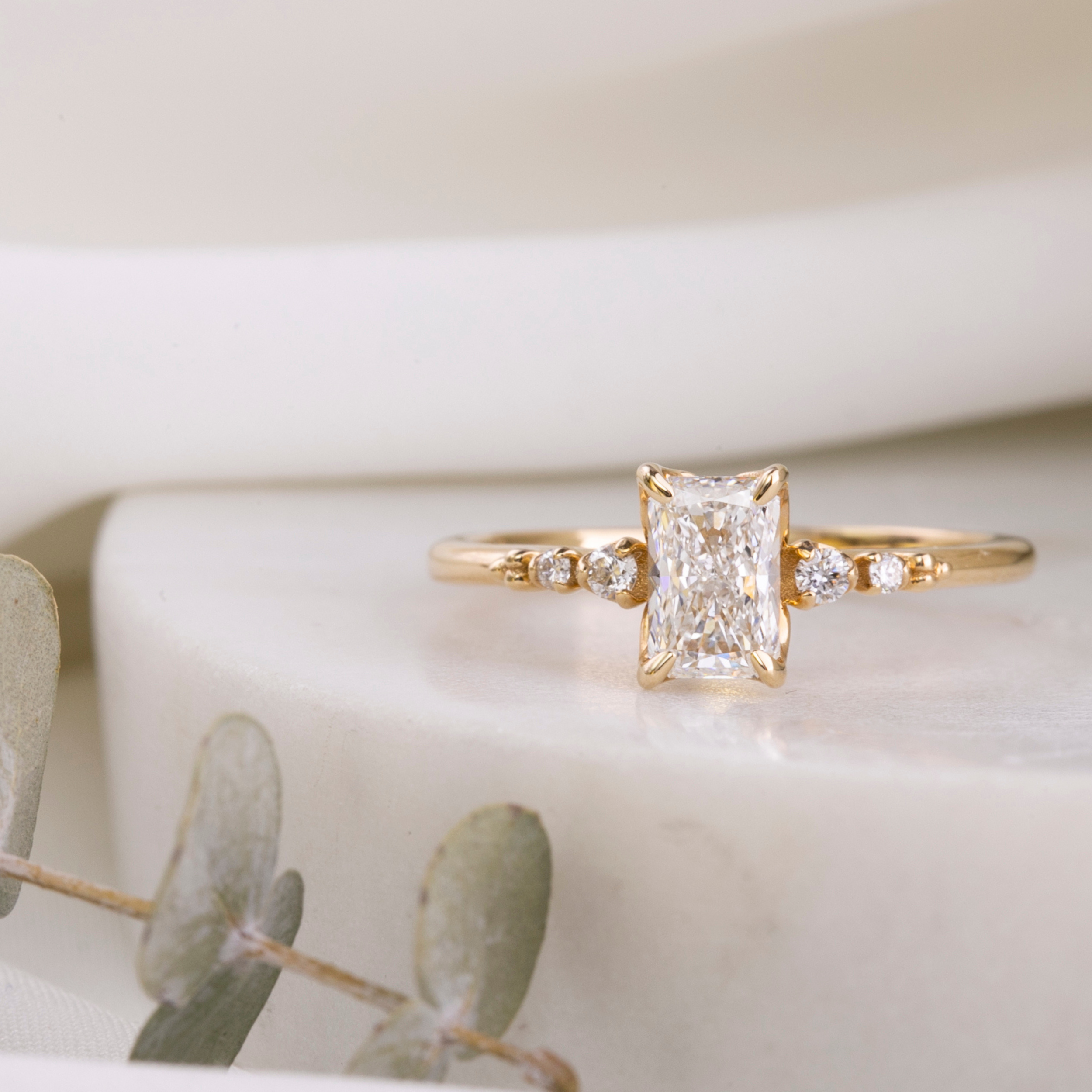 Estel Fleur Four Prongs Ring, GIA Certified 0.71ct Radiant Diamond, 14K Yellow Gold (One of a kind)
