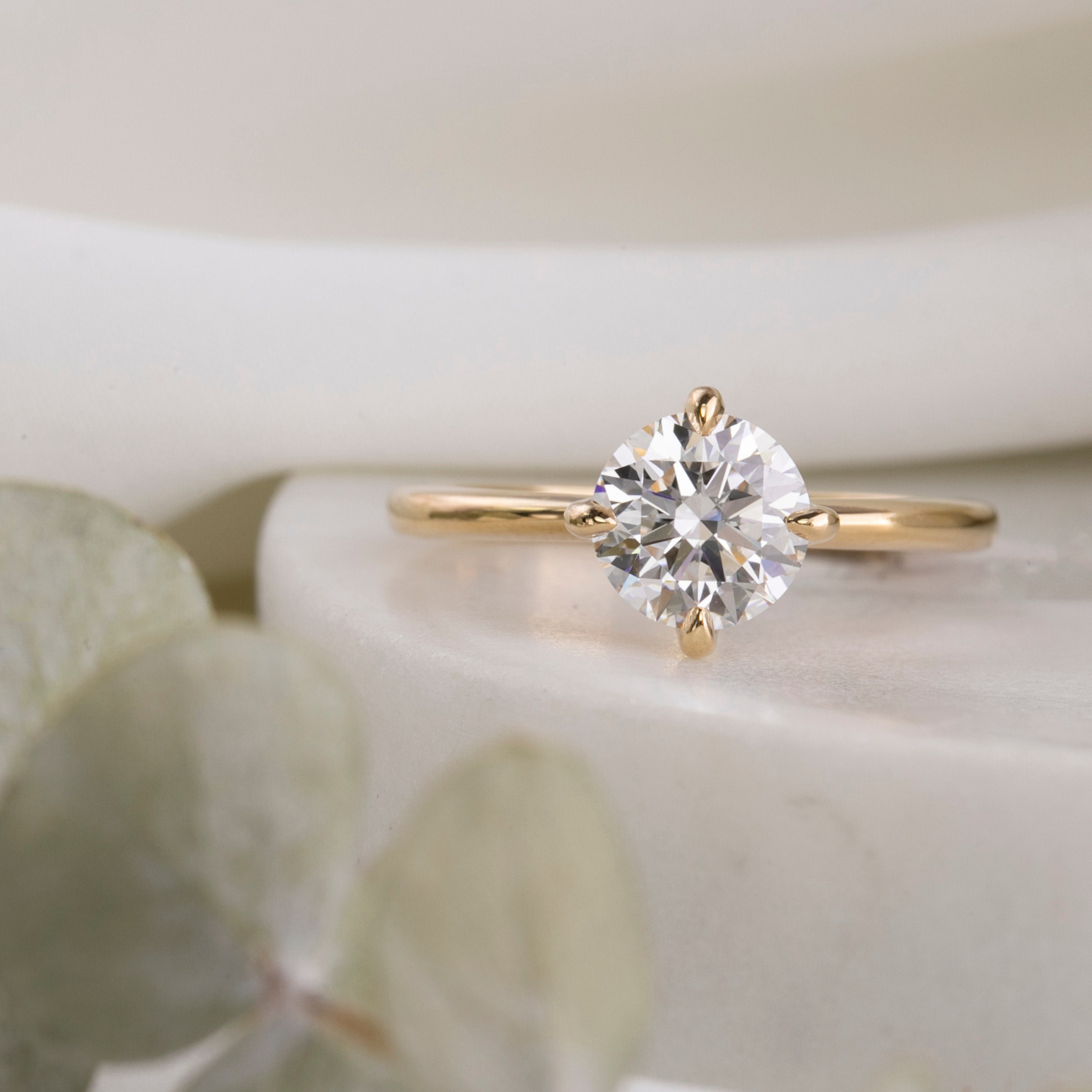 Alice Ring, IGI Certified 1.34ct Round Lab Diamond, 14k Yellow Gold (One of a kind)