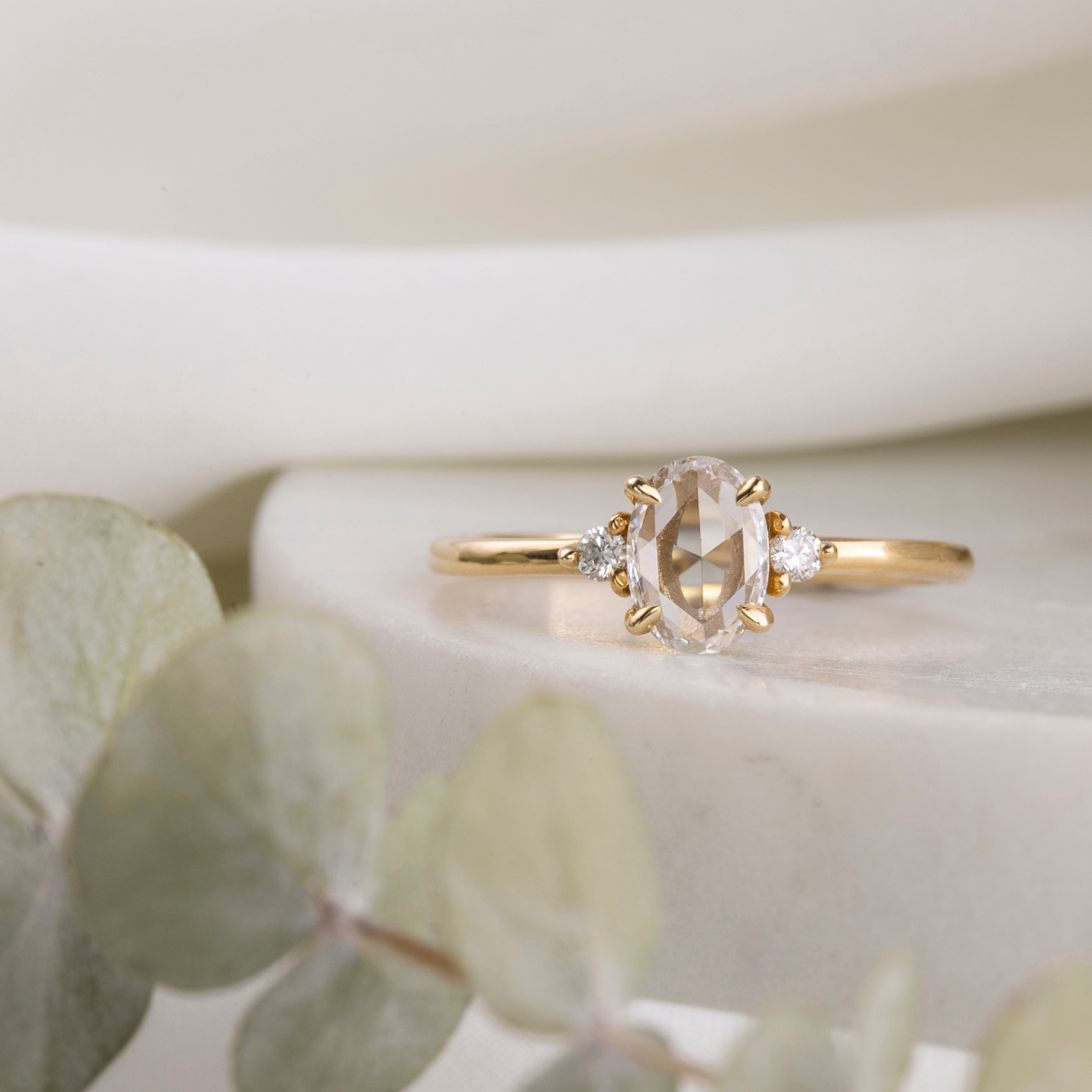 Emilie Ring 0.50ct Oval Rose Cut Diamond, 14K Yellow Gold (One of a kind)