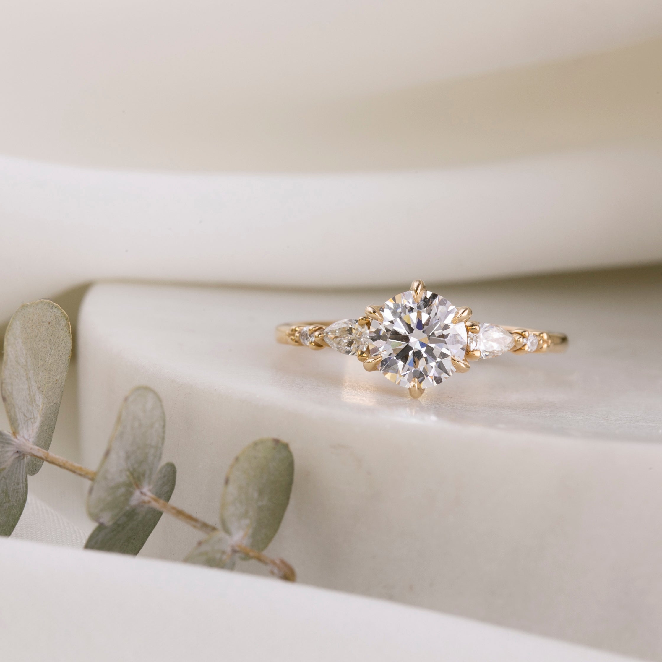 Estel Fleur Petal Ring, Round Brilliant Cut Diamond