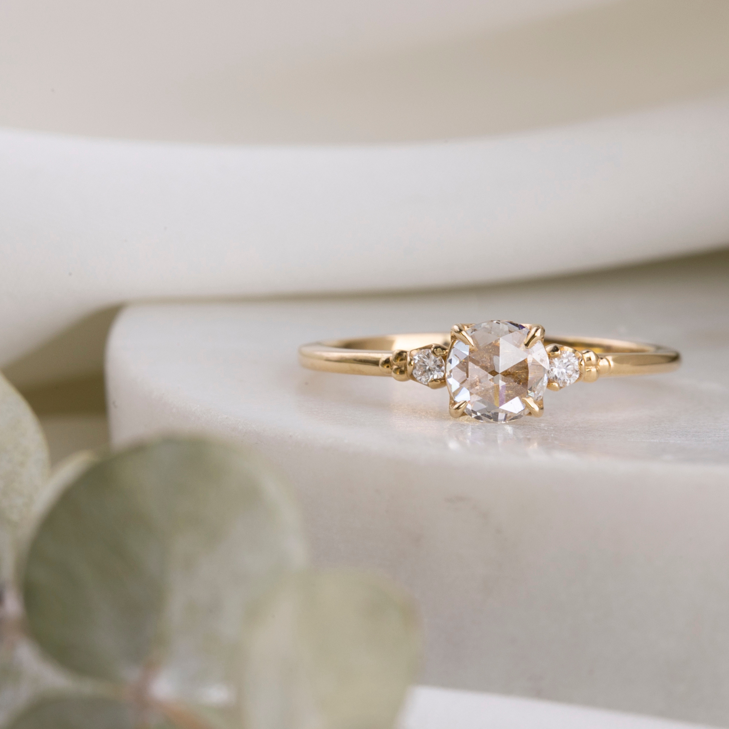 Estel Ring, 0.45ct Rose Cut Diamond, 14k Yellow Gold (One of a kind)