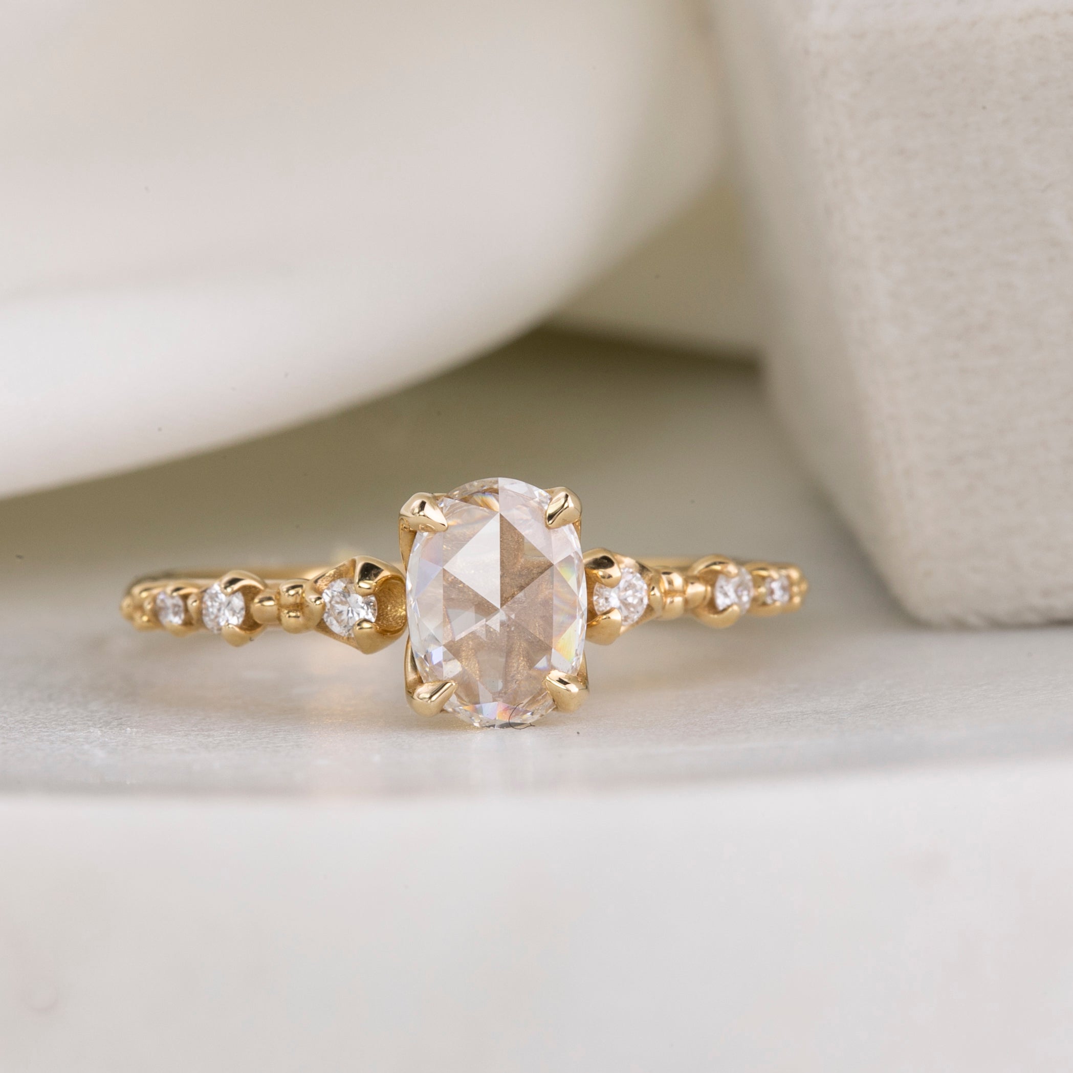 Wisteria Ring, Oval Rose Cut Diamond