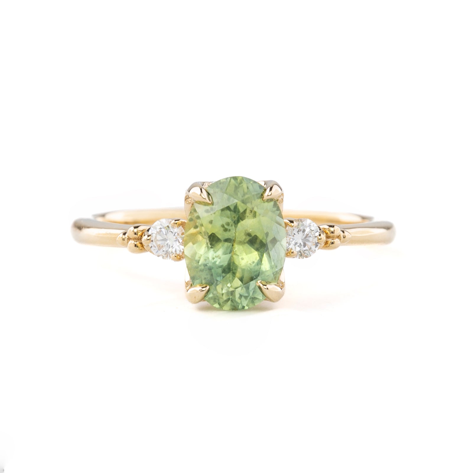 Estel Ring 1.60ct / 1.83ct Light Green Sapphire, 14k Yellow Gold (One of a kind)