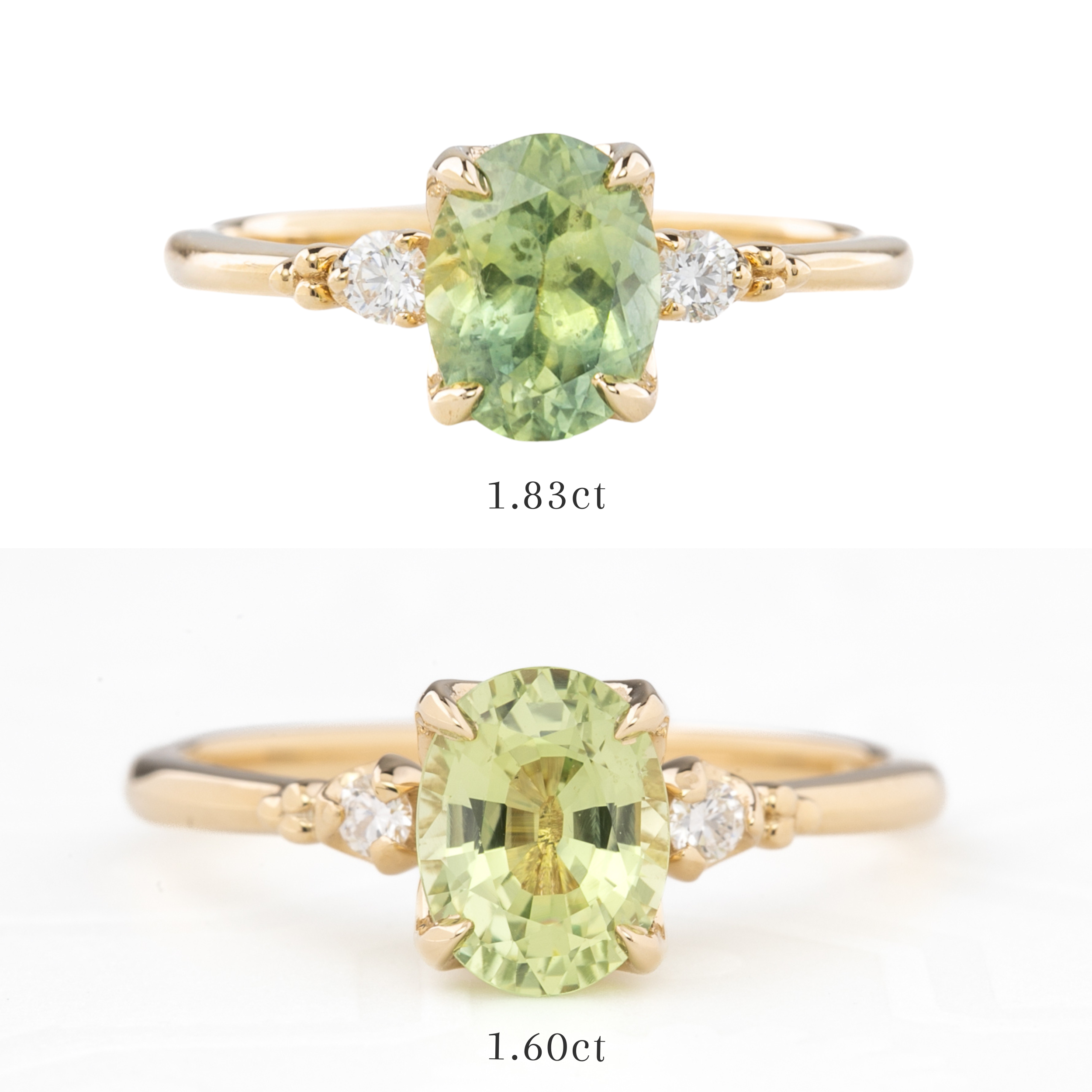 Estel Ring 1.60ct / 1.83ct Light Green Sapphire, 14k Yellow Gold (One of a kind)