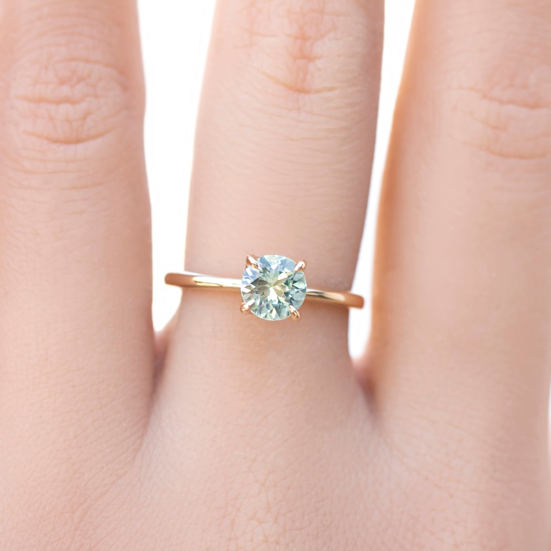 Sara Ring 0.95ct Light Aqua Blue Green Montana Sapphire, 14k Yellow Gold (One of a kind)