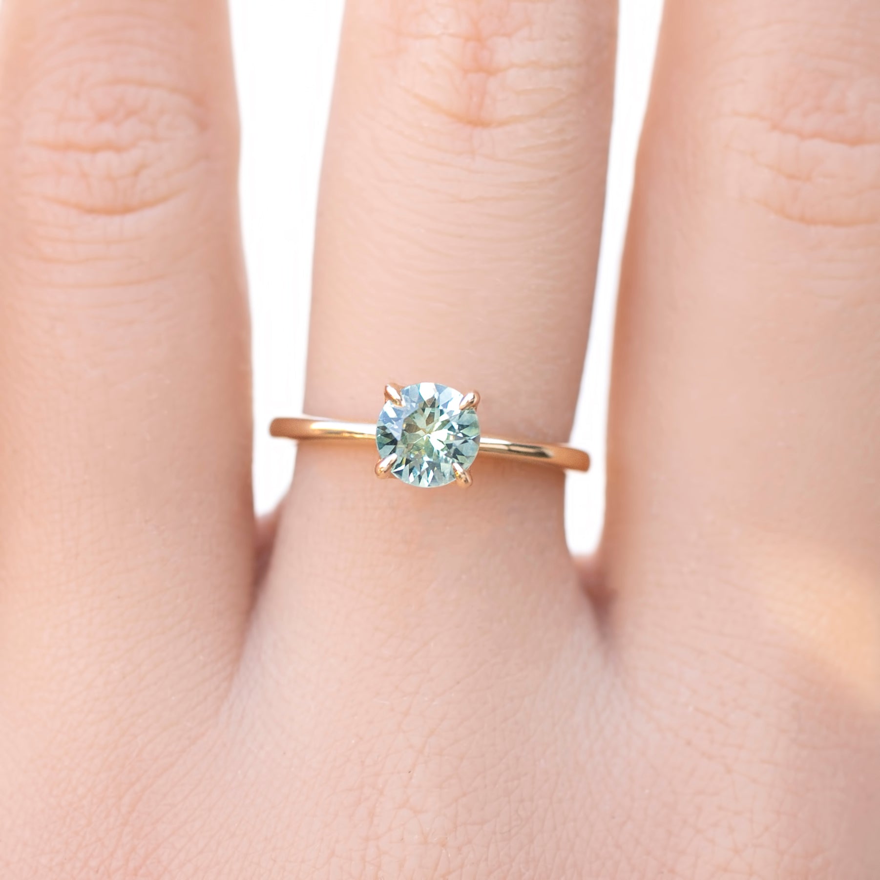 Sara Ring 0.95ct Light Aqua Blue Green Montana Sapphire, 14k Yellow Gold (One of a kind)