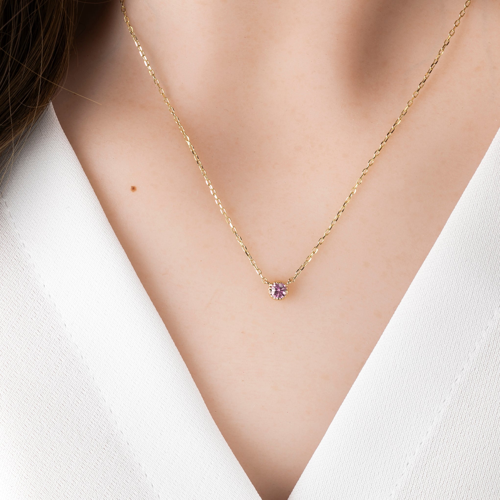 Dahlia Pink Sapphire Solitaire Necklace