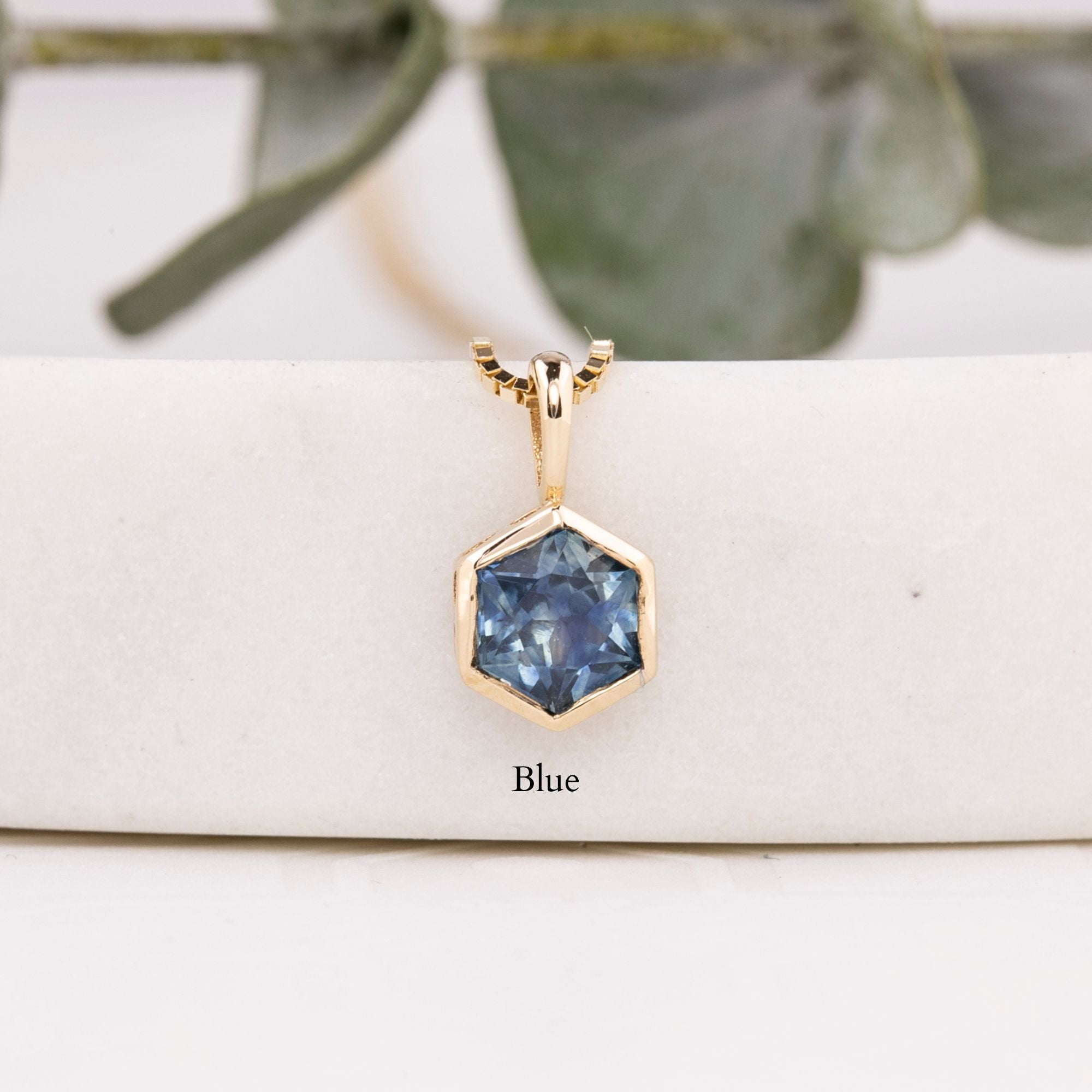 Patia Necklace, Hexagon Montana Sapphire of your choice (Charm Option)