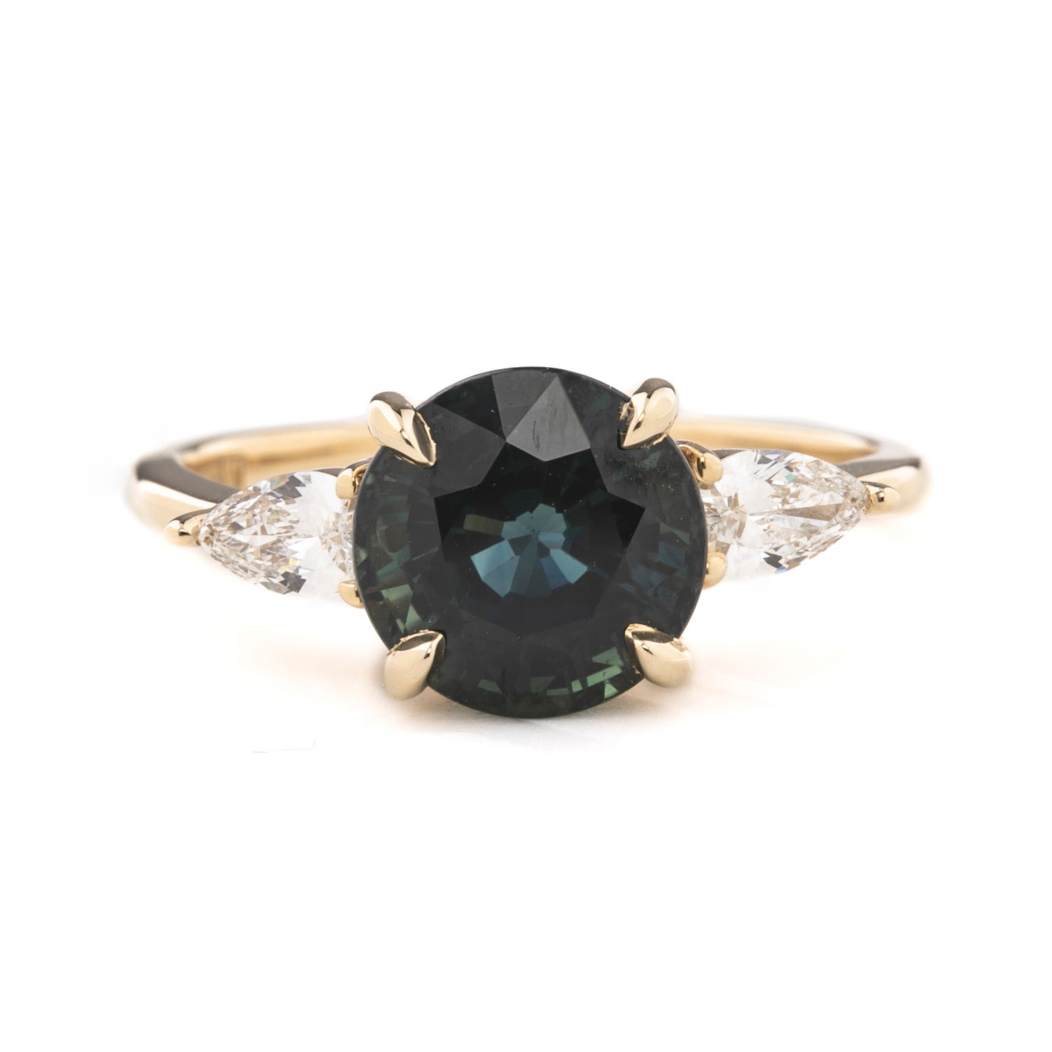 Olivia Grand Ring 3.60ct Blue Green Sapphire, 14k Yellow Gold (One of a kind)