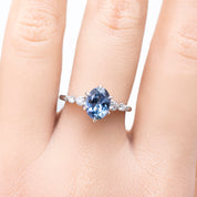 Estel Fleur Six Prongs Ring 1.56ct Blue Umba Sapphire, 14k White Gold (One of a kind)