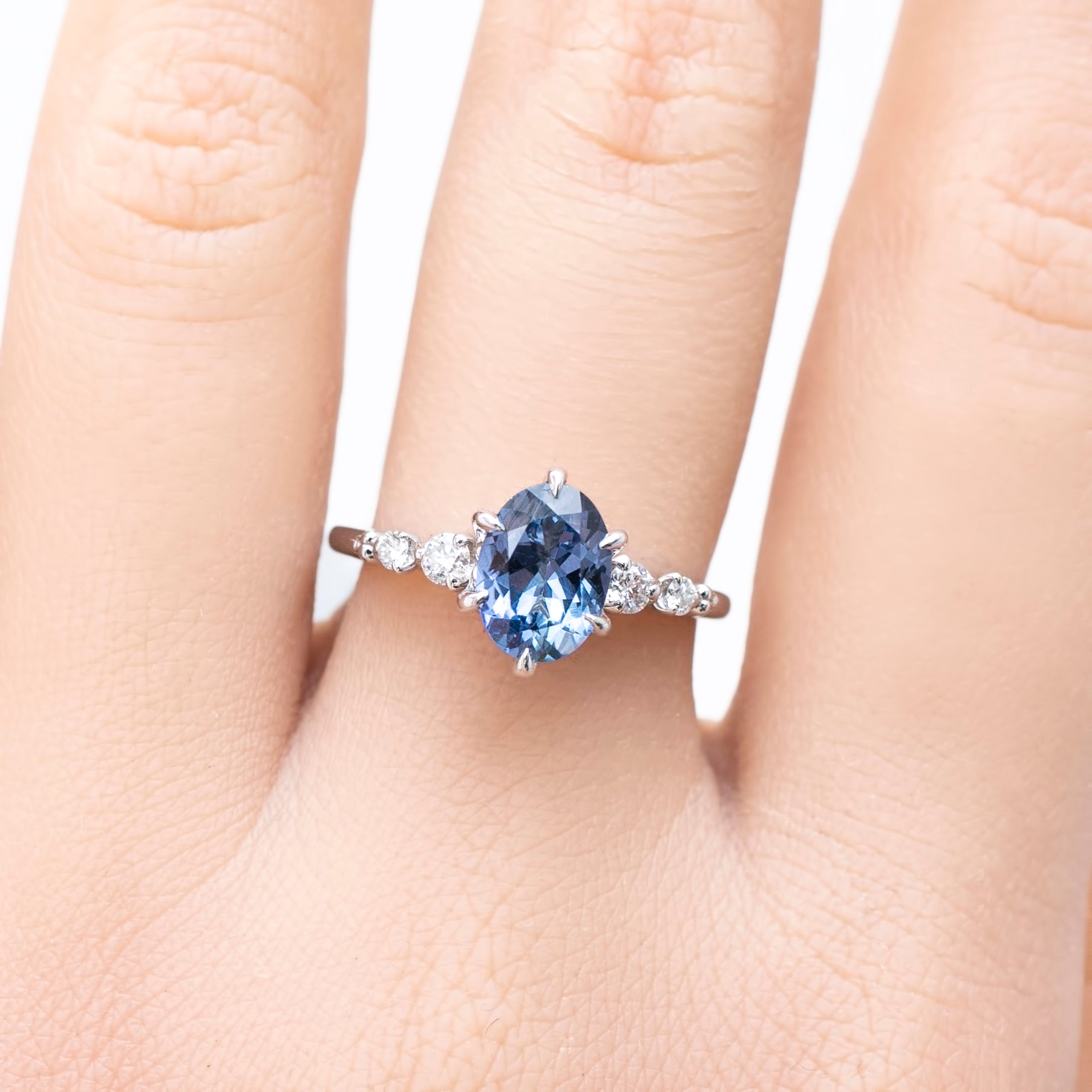 Estel Fleur Six Prongs Ring 1.56ct Blue Umba Sapphire, 14k White Gold (One of a kind)