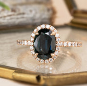 Rosetta Ring 2.49ct Unheated Blue Green Queensland Sapphire, 14k Rose Gold (One of a kind)