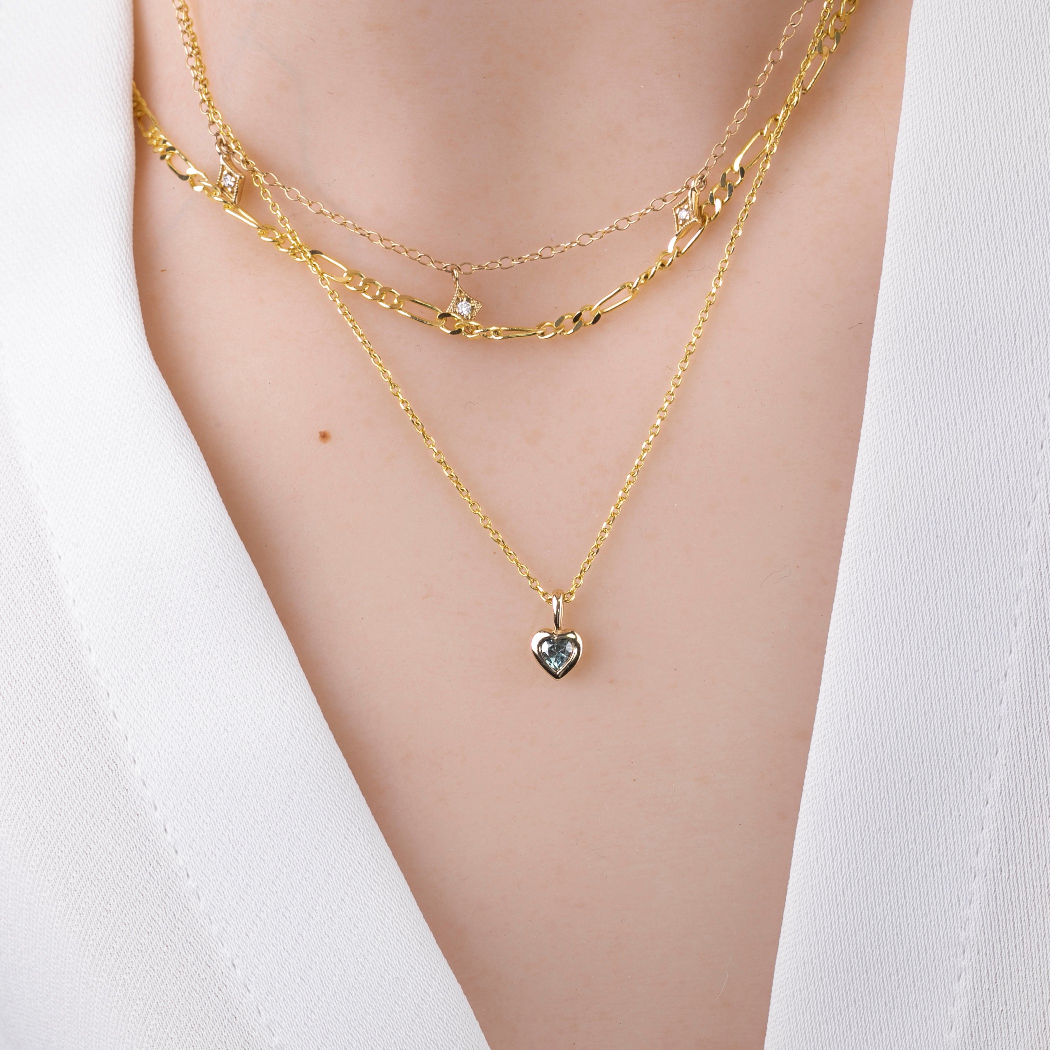 Heart Charm Necklace, Blue Green Sapphire