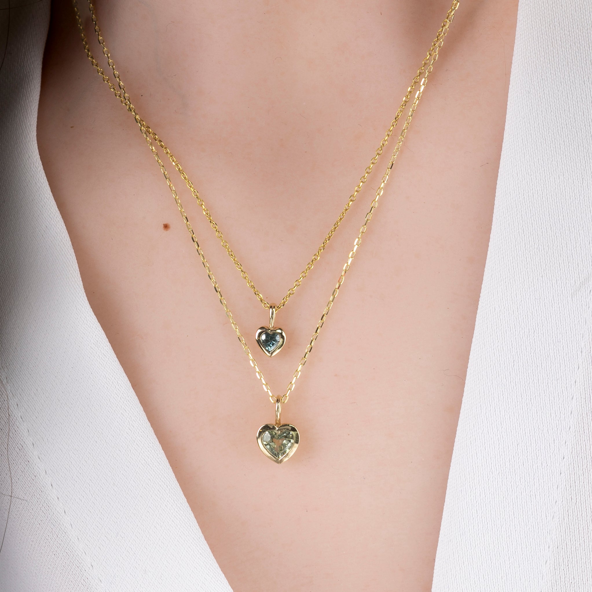 Heart Charm Necklace, Blue Green Sapphire