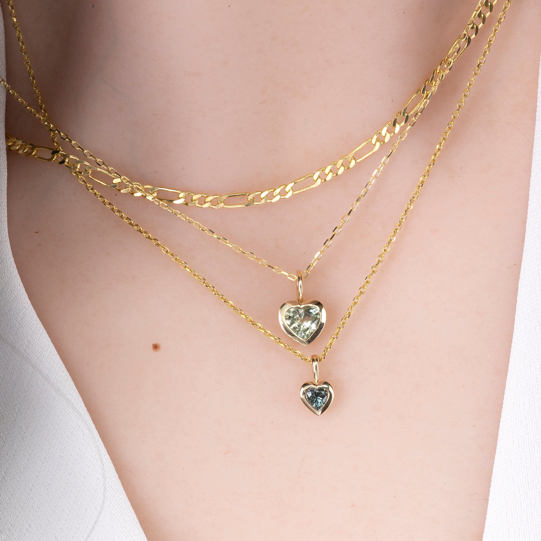 Heart Charm Necklace, Blue Green Sapphire