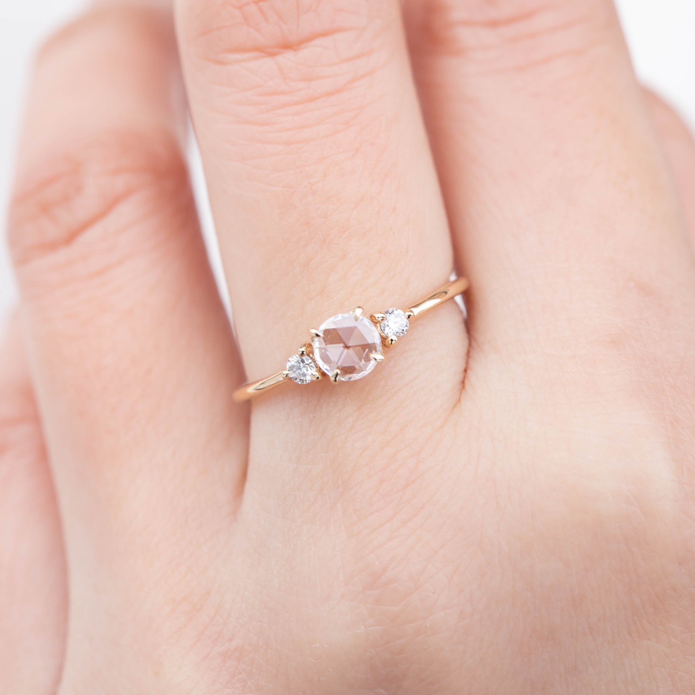 Emilie Ring with brilliant-cut sides, Round Rose Cut Diamond