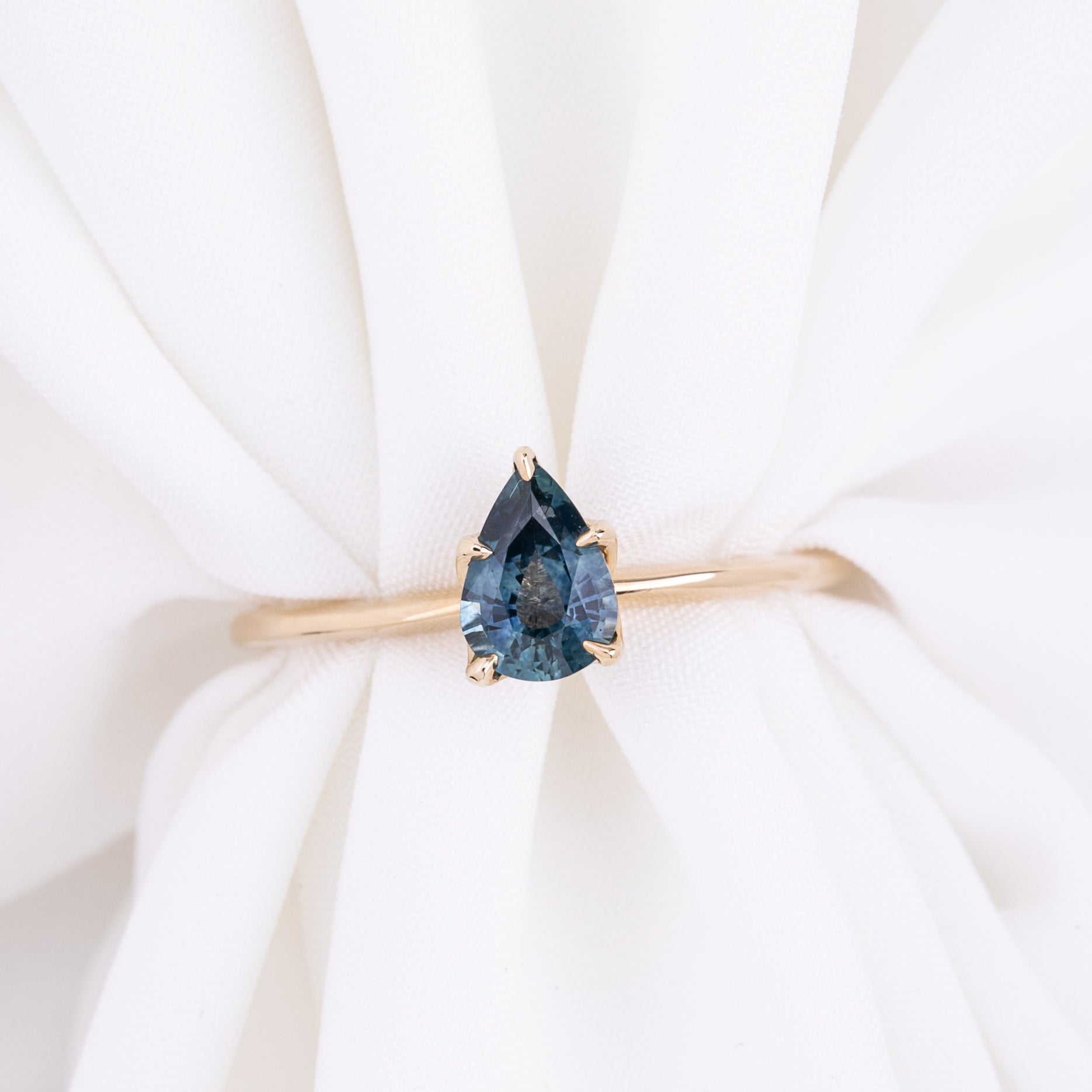 Sara Ring 0.71ct Blue Pear Montana Sapphire, 14K Yellow Gold (One of a kind)