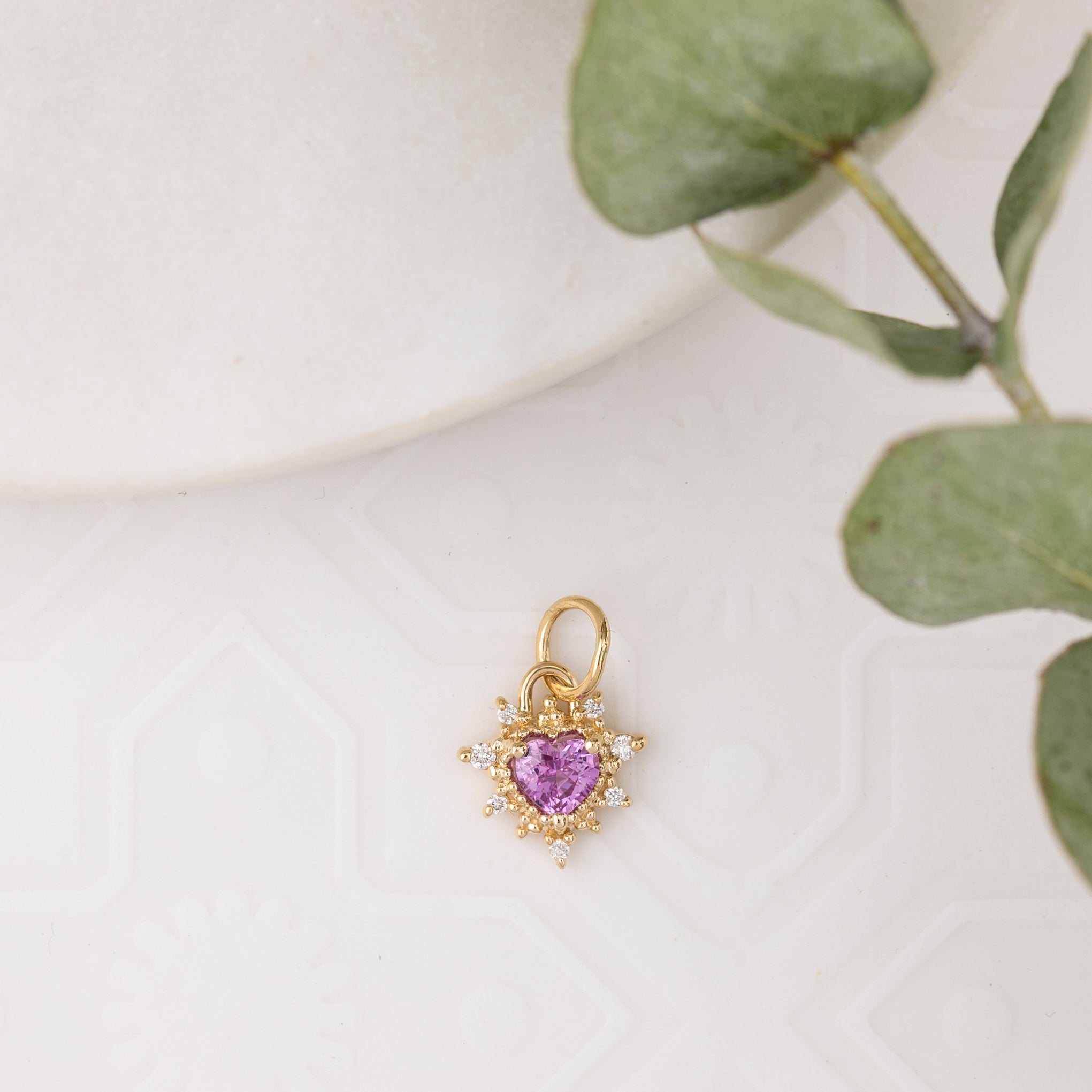 Halo Heart Pink Sapphire Charm