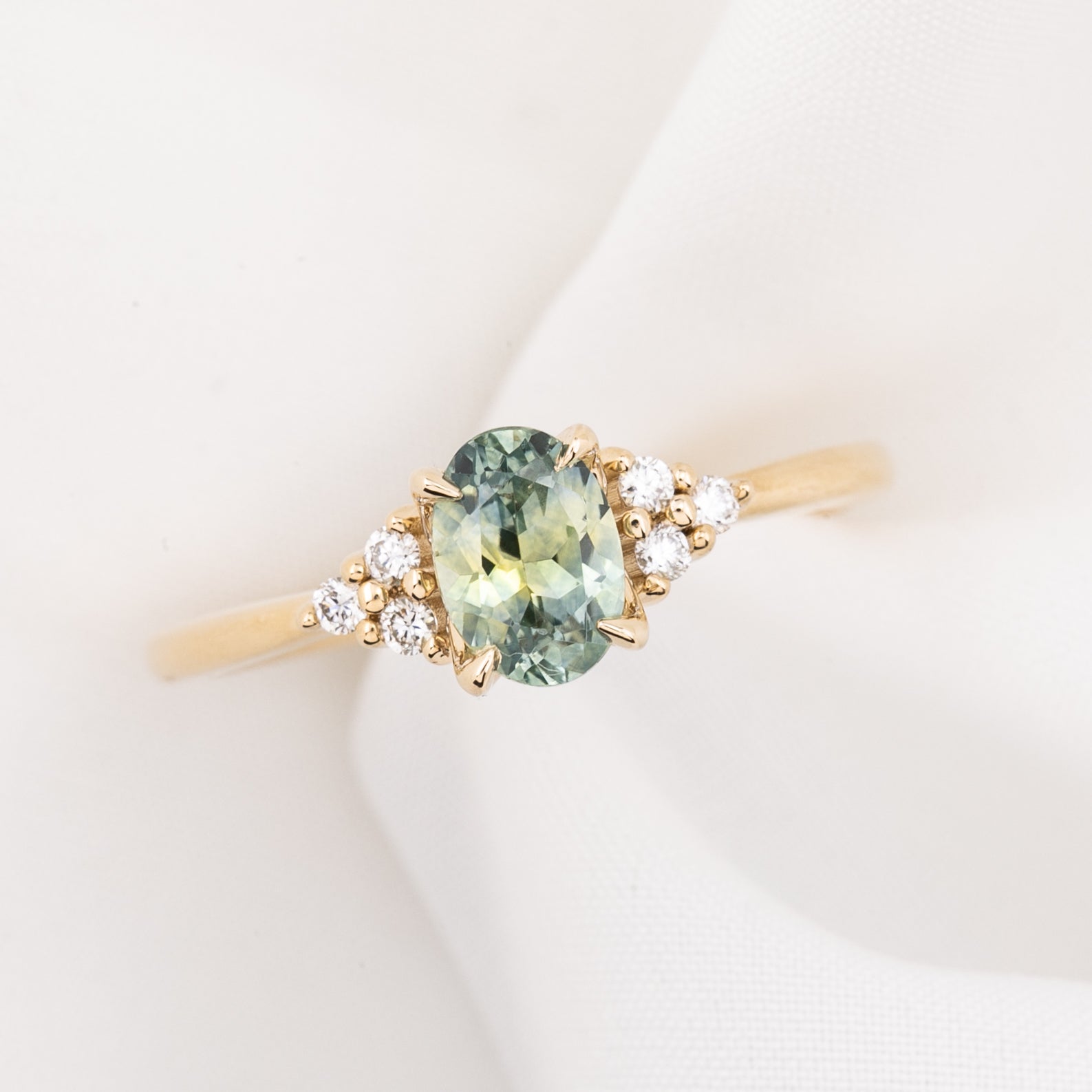 Teresa Ring 0.97ct Light Green Montana Sapphire, 14k Yellow Gold (One of a kind)