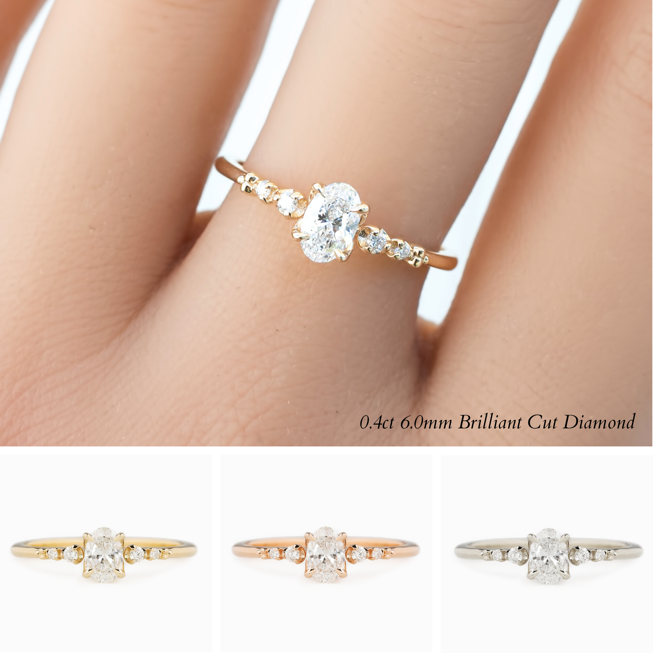 Estel Fleur Four Prongs Ring, Oval Brilliant Cut Diamond