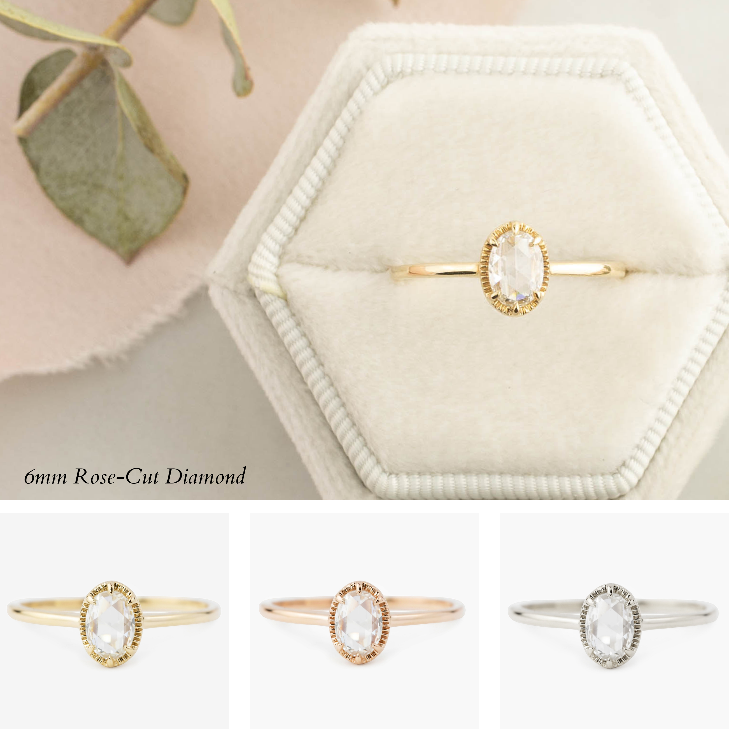 Ava Ring, Oval Rose Cut Diamond