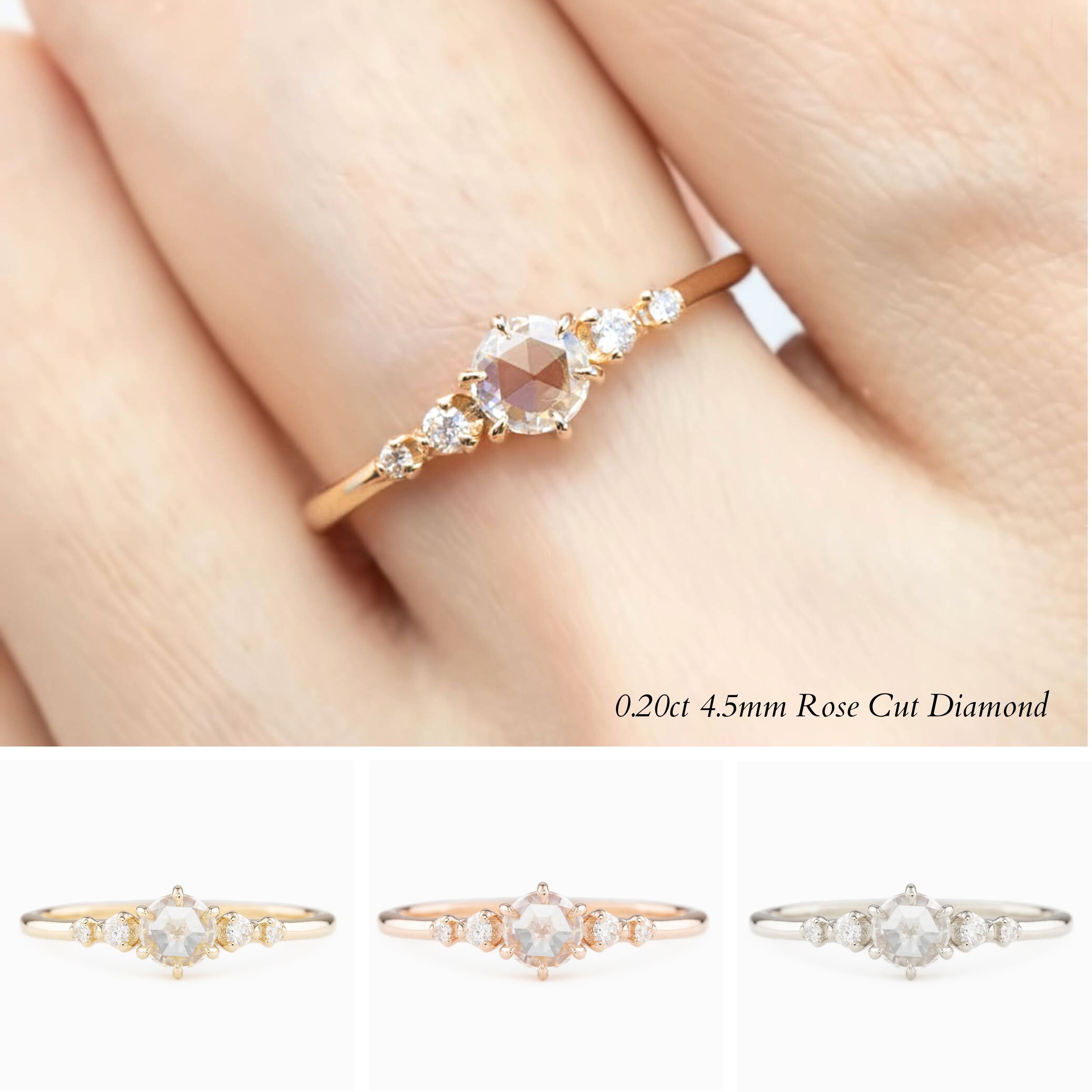 Mila Ring, Round Rose Cut Diamond