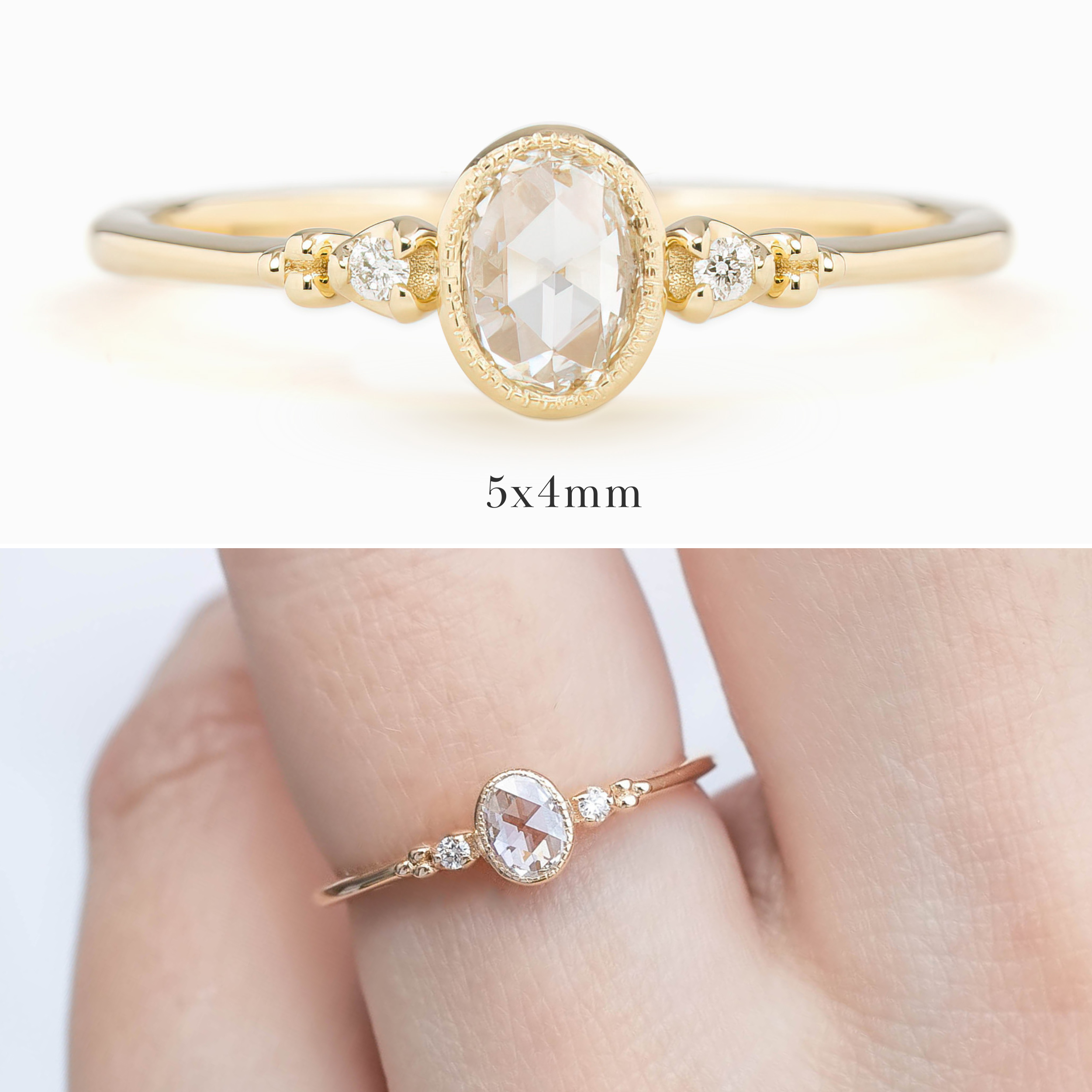 Estel Bezel Ring, Oval Rose Cut Diamond