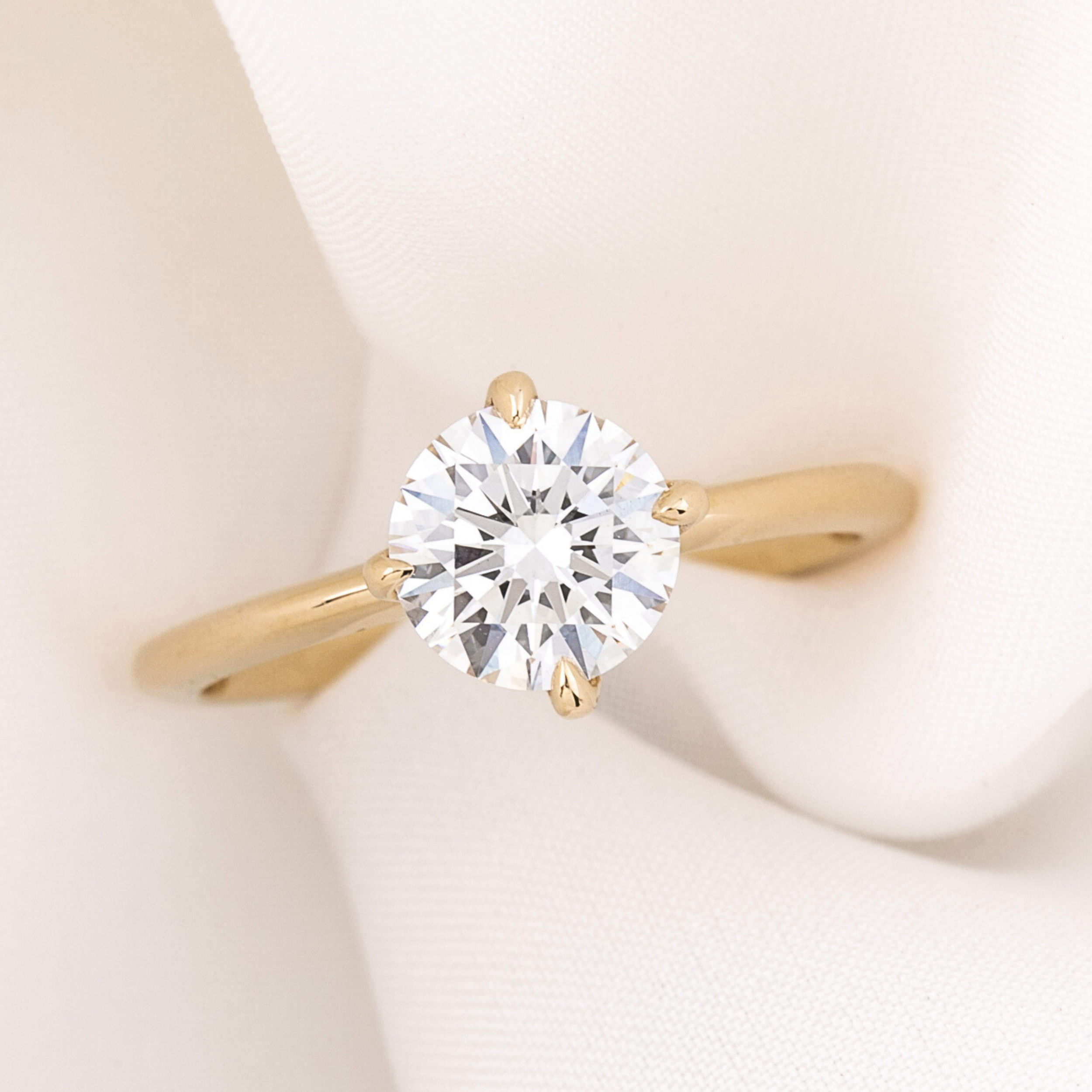 Alice Ring, IGI Certified 1.34ct Round Lab Diamond, 14k Yellow Gold (One of a kind)
