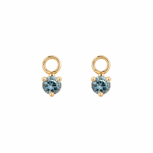 14K Gold Hoop Earring Charms, 3 Prongs Round Blue Montana Sapphire | Pair