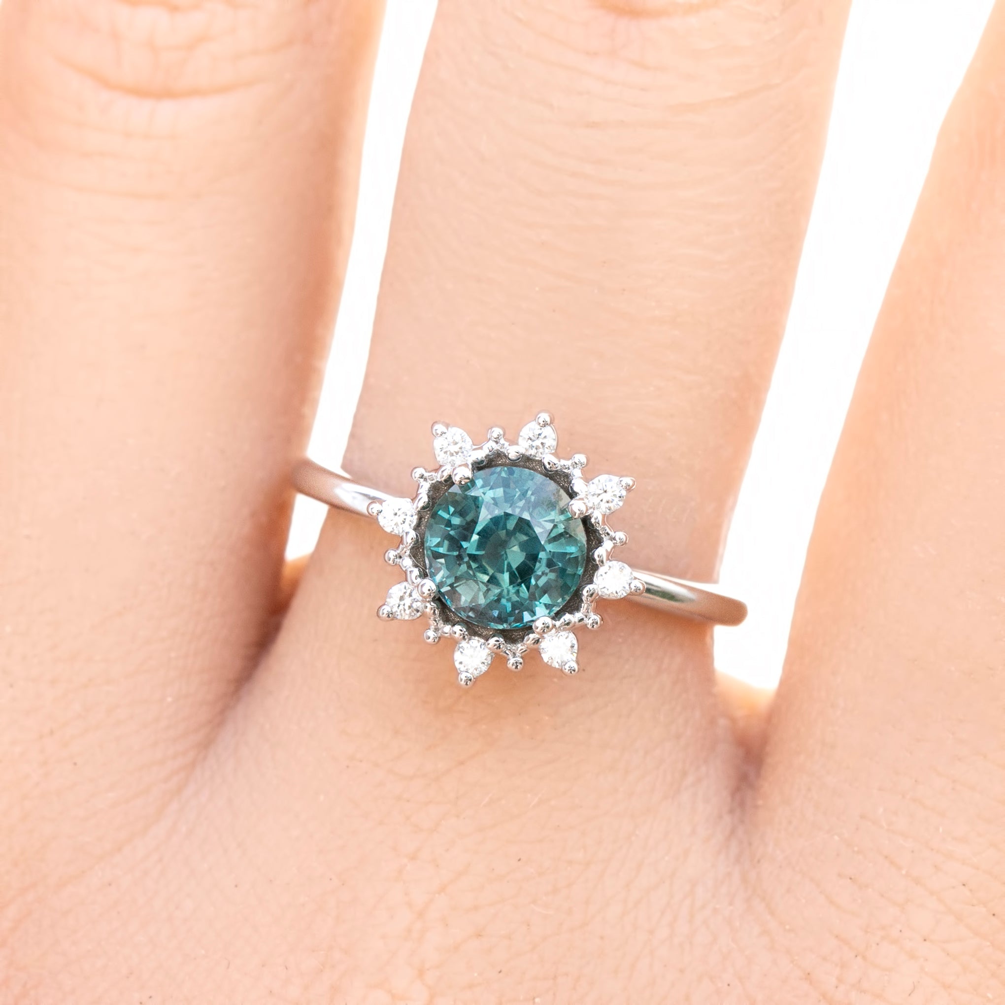 Victoria Ring 1.69ct Green Montana Sapphire, 14k White Gold (One of a kind)