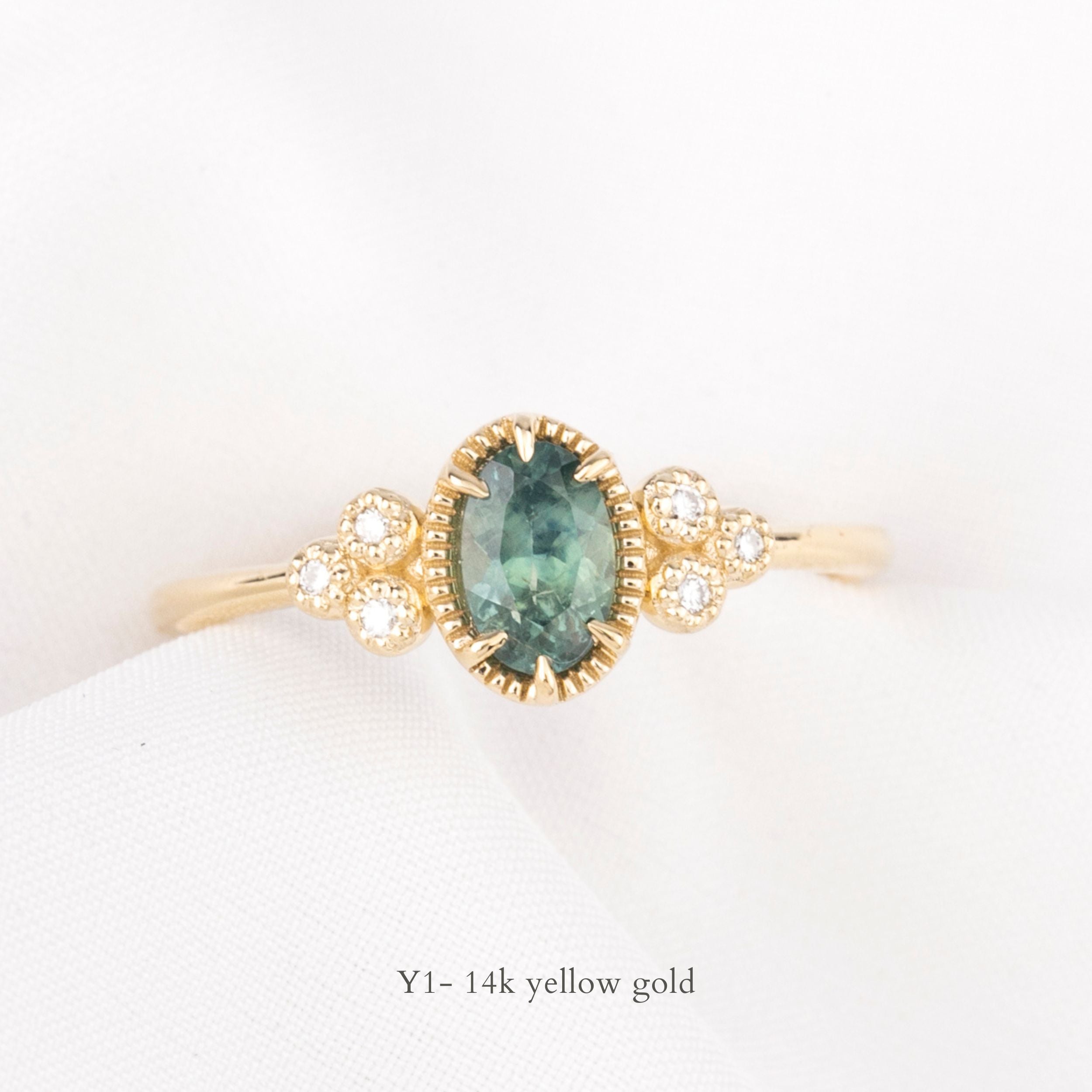 【即日配送】セリーヌリング ・0.60ct・モンタナ産ブルーグリーンサファイア・K14YG