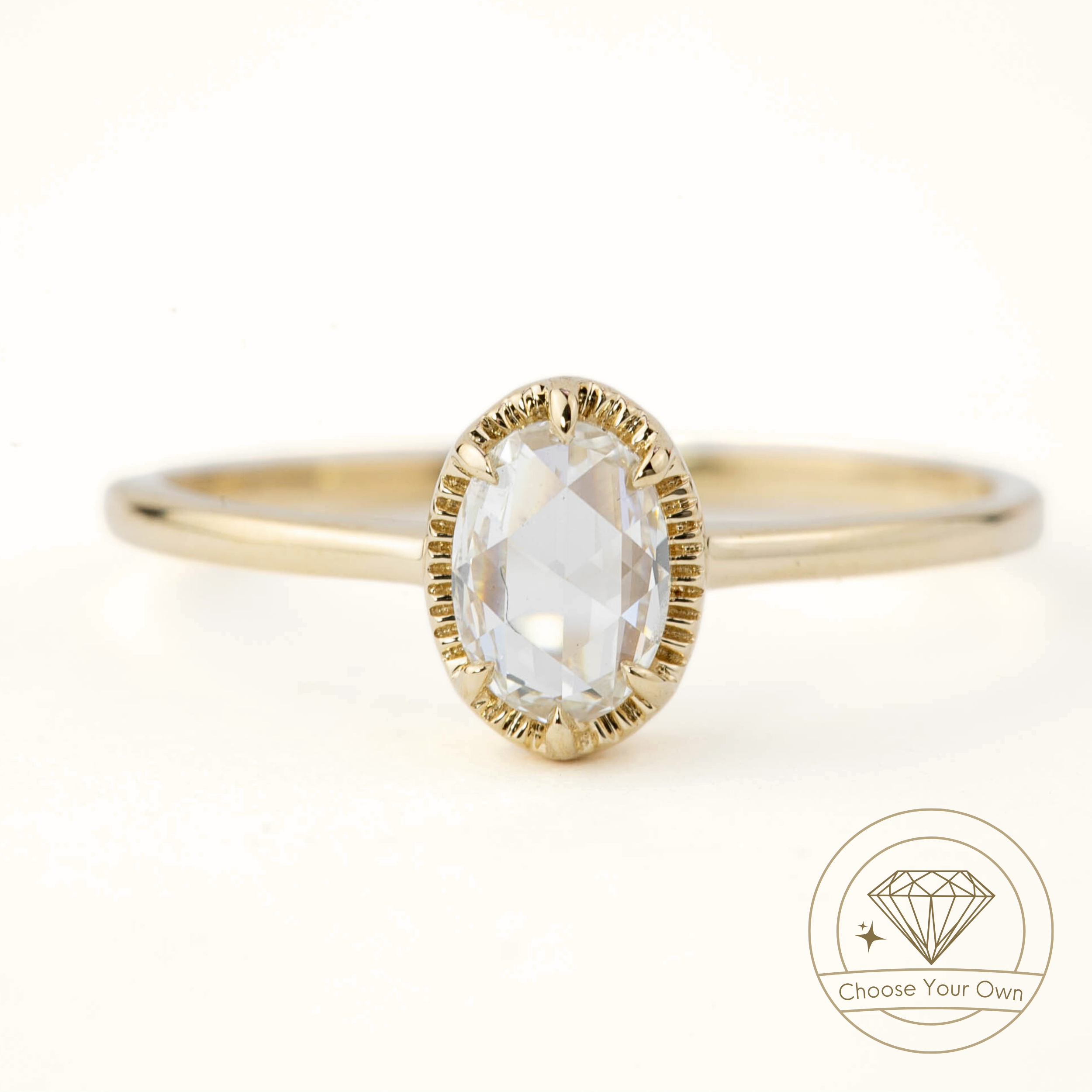 Ava Ring, Oval Rose Cut Diamond